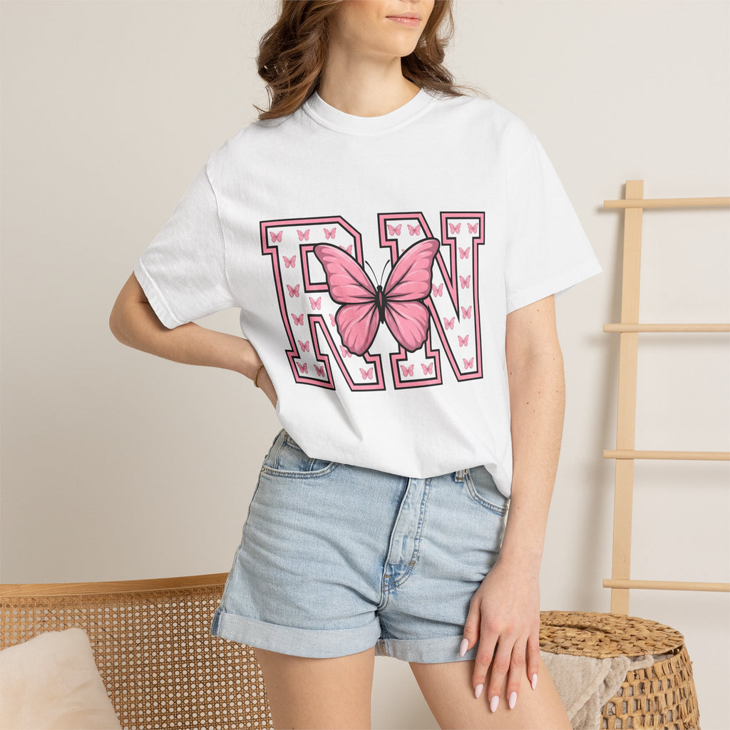 Butterfly Lettering Shirt Nurses Garden Gift Women Thick Tee Typography T-Shirt Nurse Enthusiast Handwriting Tshirt Gardening Graphic