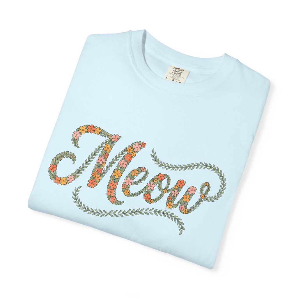Flower Lettering Shirt Cat Blossoms Gift Women Sketch Tee Typography T-Shirt Cat Lady Feline Fan Hand Drawn Tshirt Floral Graphic Retro