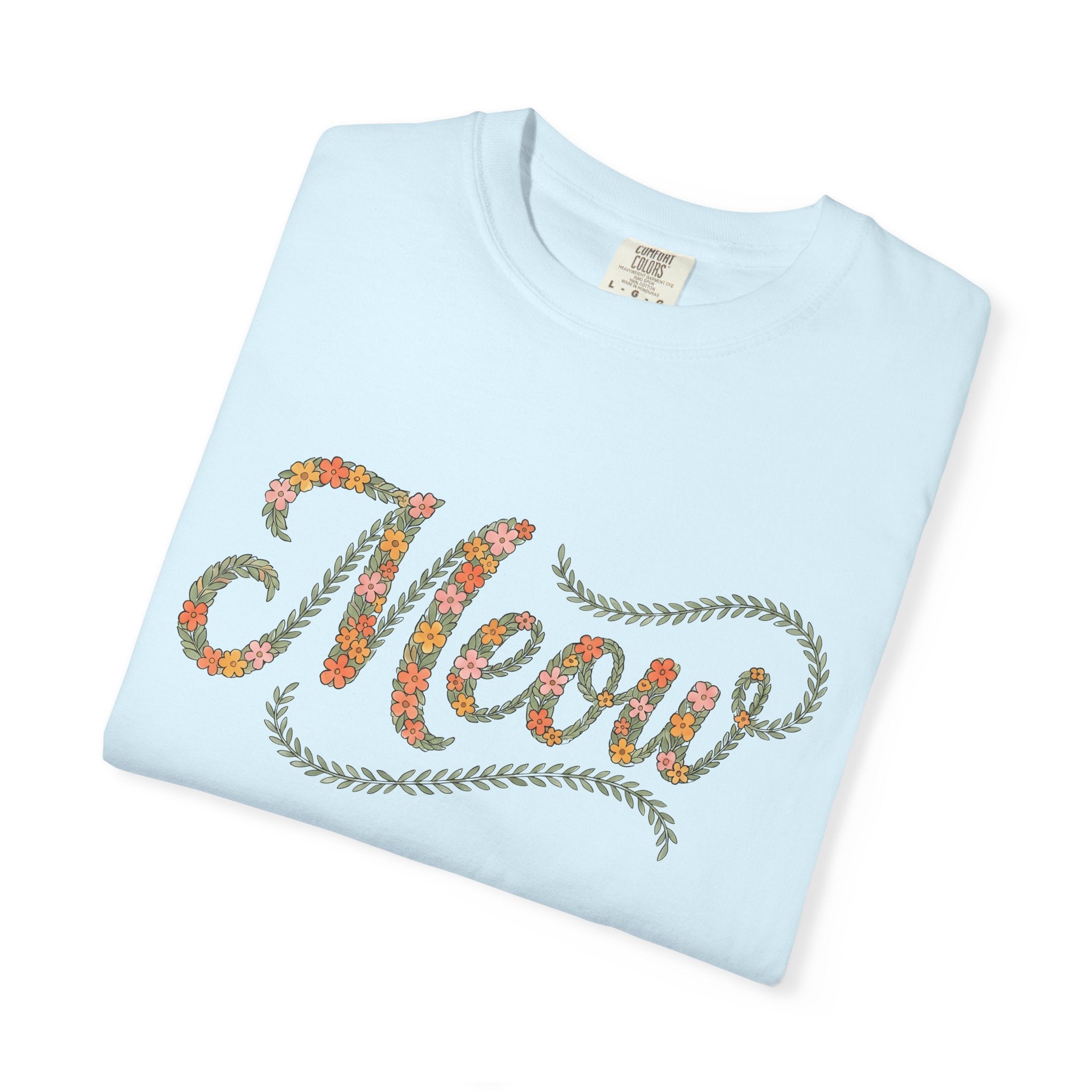 Flower Lettering Shirt Cat Blossoms Gift Women Sketch Tee Typography T-Shirt Cat Lady Feline Fan Hand Drawn Tshirt Floral Graphic Retro