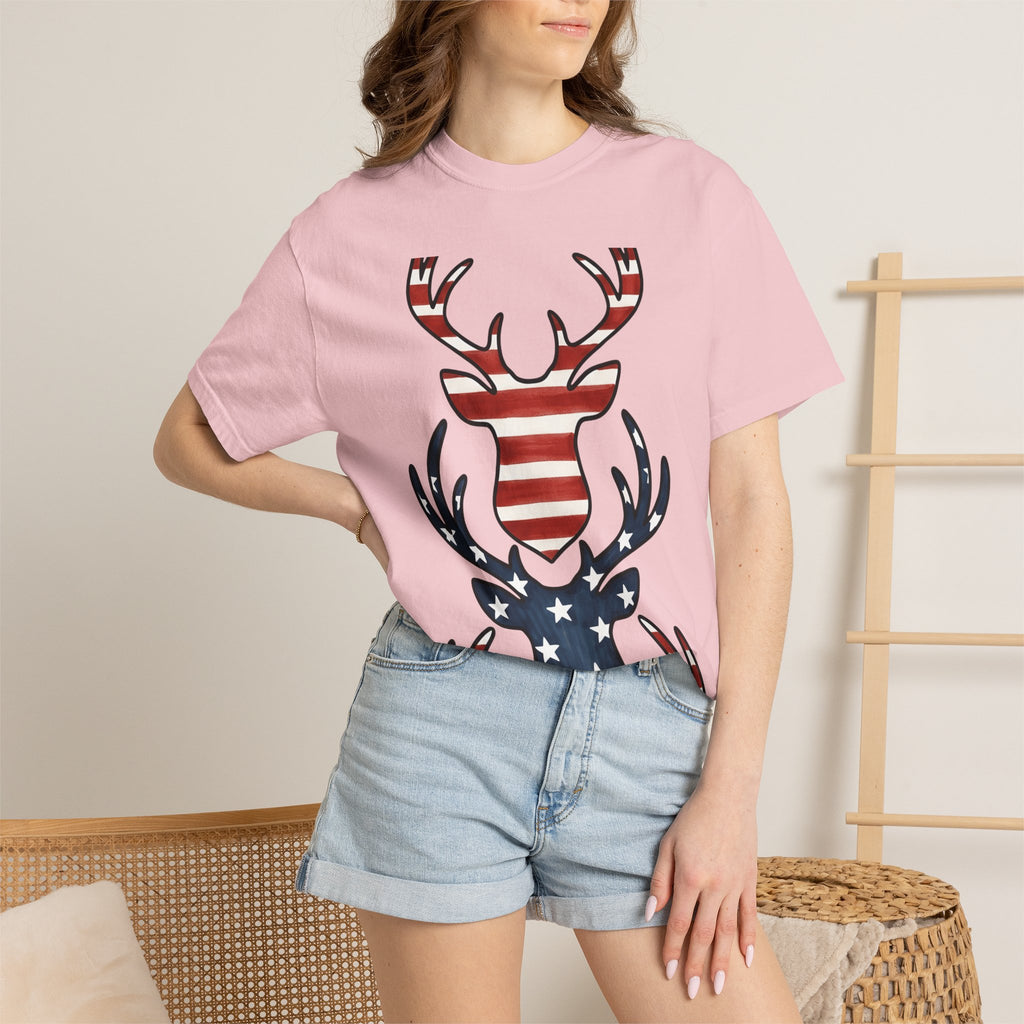 Buck Antlers Shirt 4th Of July Game Hunting Gift Women Retro Tee Deer Antlers T-Shirt Independence Day Enthusiast Vintage Tshirt Hunter