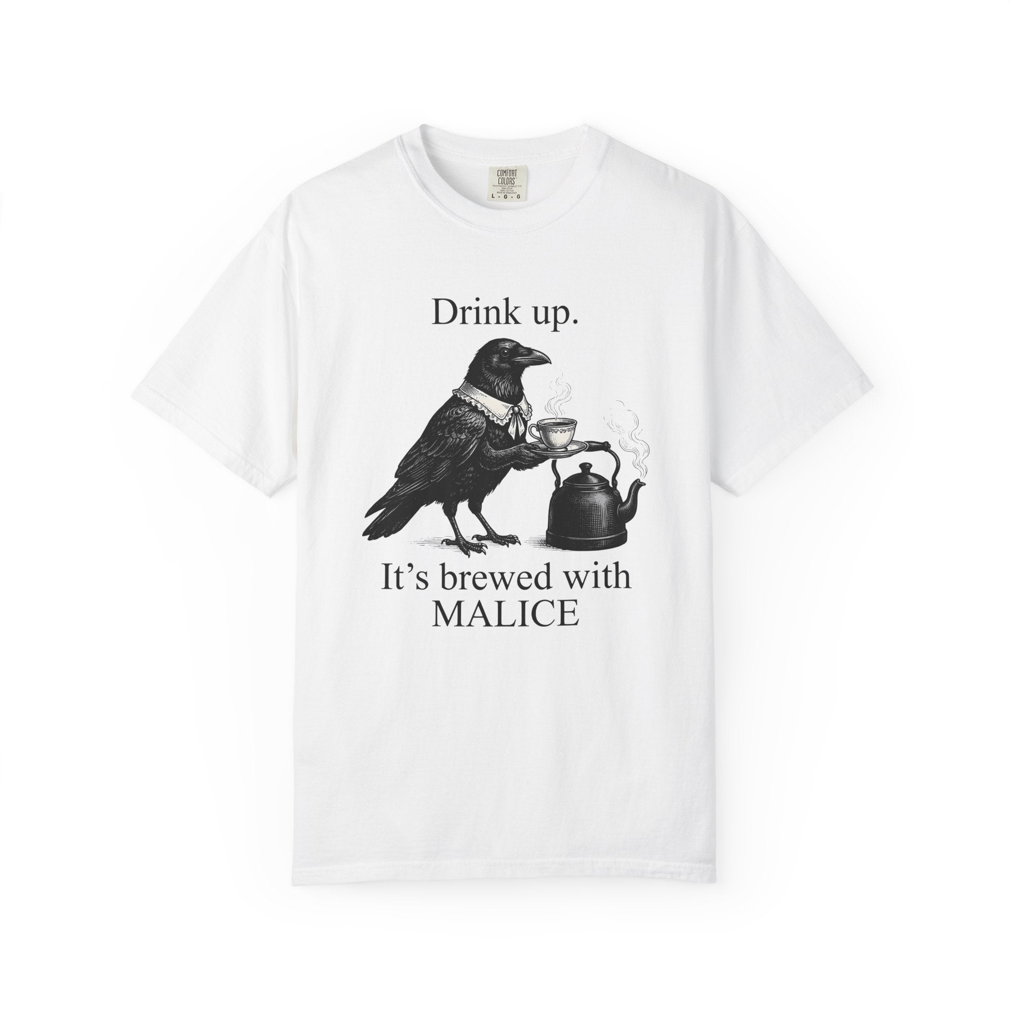 Crow Tea Shirt Funny Dark Gift Women Retro Tee Tea T-Shirt Humor Fan Vintage Tshirt Gothic Graphic Sketch Kettle Tshirt