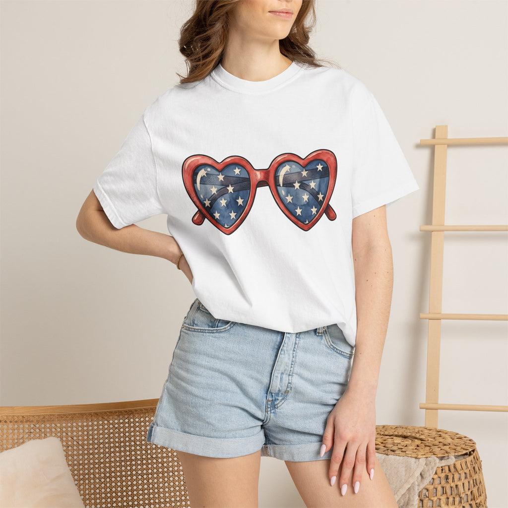 Heart Eyeglasses Shirt 4th Of July Freedom Gift Women Brush Stroke Tee Spectacles T-Shirt Patriot Fan Painted Tshirt Liberty Graphic Classic