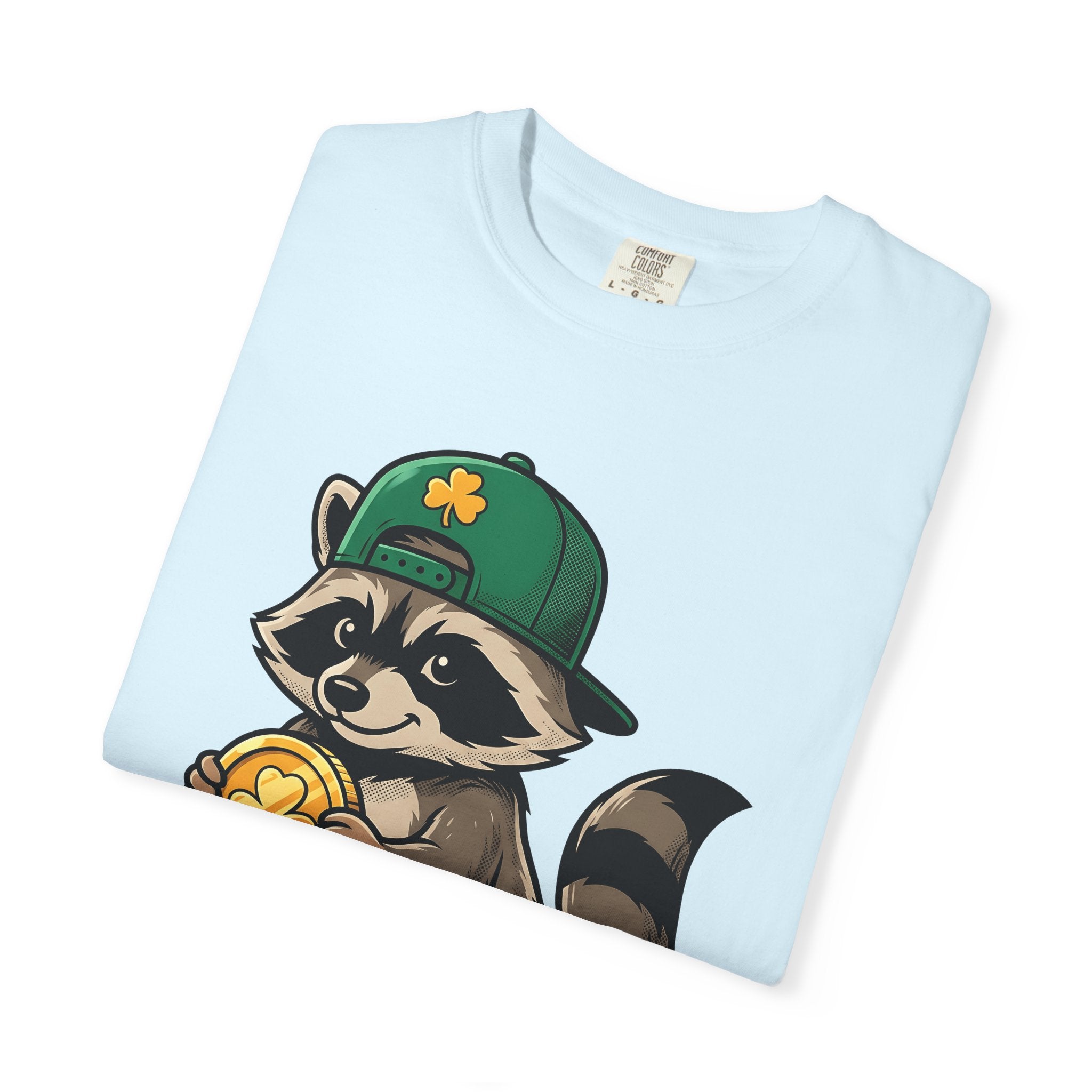 Raccoon Coin Shirt St Patrick's Day Animal Gift Women Cartoon Tee Coin Purse T-Shirt St Patricks Fan Cartoonish Tshirt Wildlife Graphic