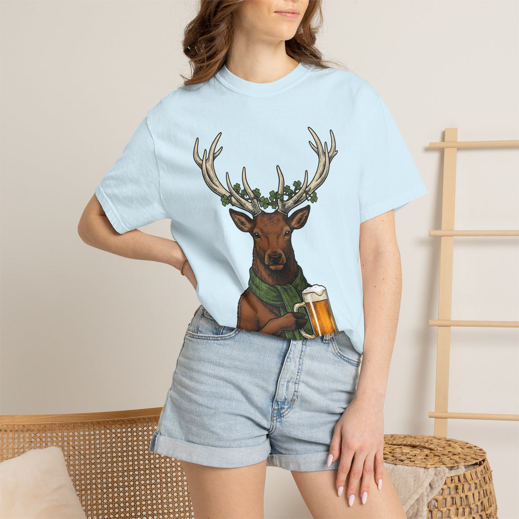 Deer Beer Mug Shirt St Patrick's Day Beer Gift Women Vintage Tee Beer Stein T-Shirt St Patricks Fan Retro Tshirt Brewery Graphic Hand Drawn