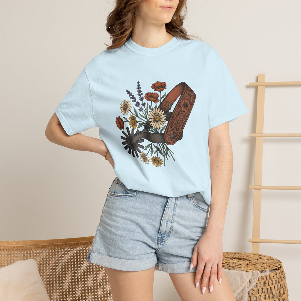 Cowboy Spur Shirt Cowgirl Blossom Gift Women Rustic Tee Spur T-Shirt Cowgirl Fan Western Tshirt Floral Graphic Retro Meadow Flowers Tshirt