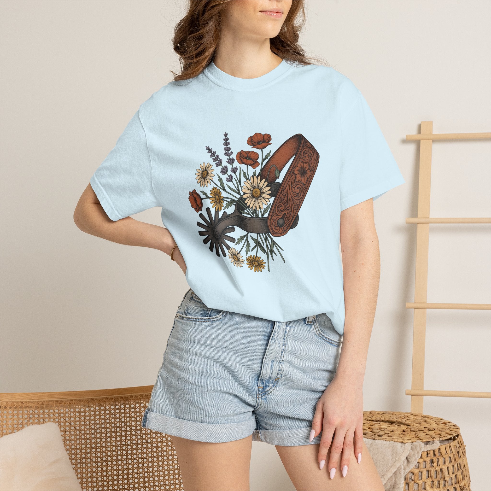 Cowboy Spur Shirt Cowgirl Blossom Gift Women Rustic Tee Spur T-Shirt Cowgirl Fan Western Tshirt Floral Graphic Retro Meadow Flowers Tshirt