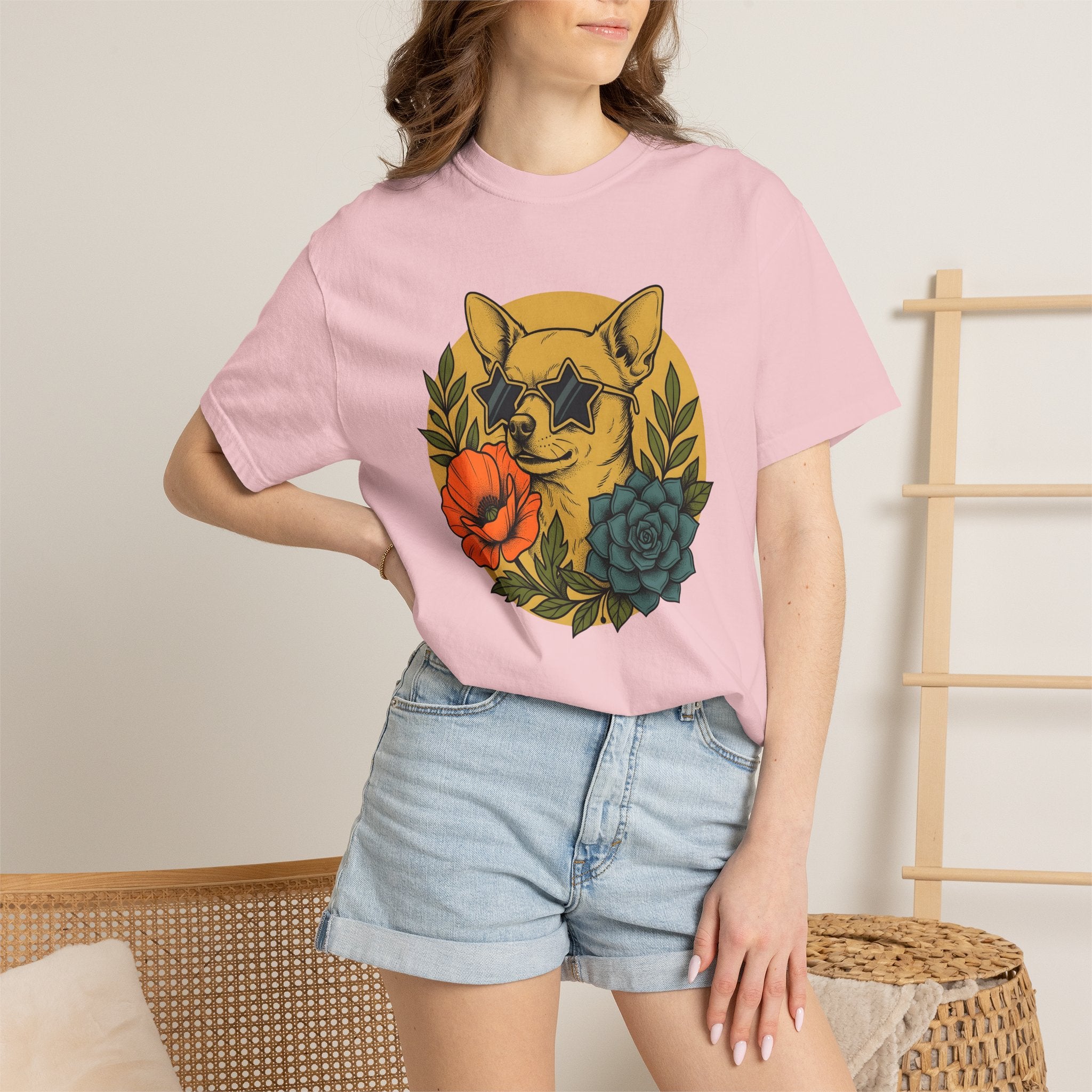 Chihuahua Pet Shirt Dog Garden Gift Women Tribal Tee Puppy T-Shirt Dog Fan Canine Tshirt Floral Graphic Classic Petals Tshirt