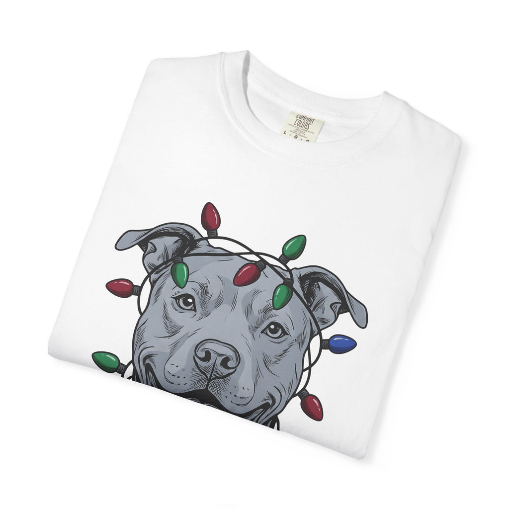 Pitbull Canine Shirt Dog Winter Gift Women Line Art Tee Pibble T-Shirt Dog Fan Illustrated Graphic Tshirt Hand Drawn String Lights Tshirt