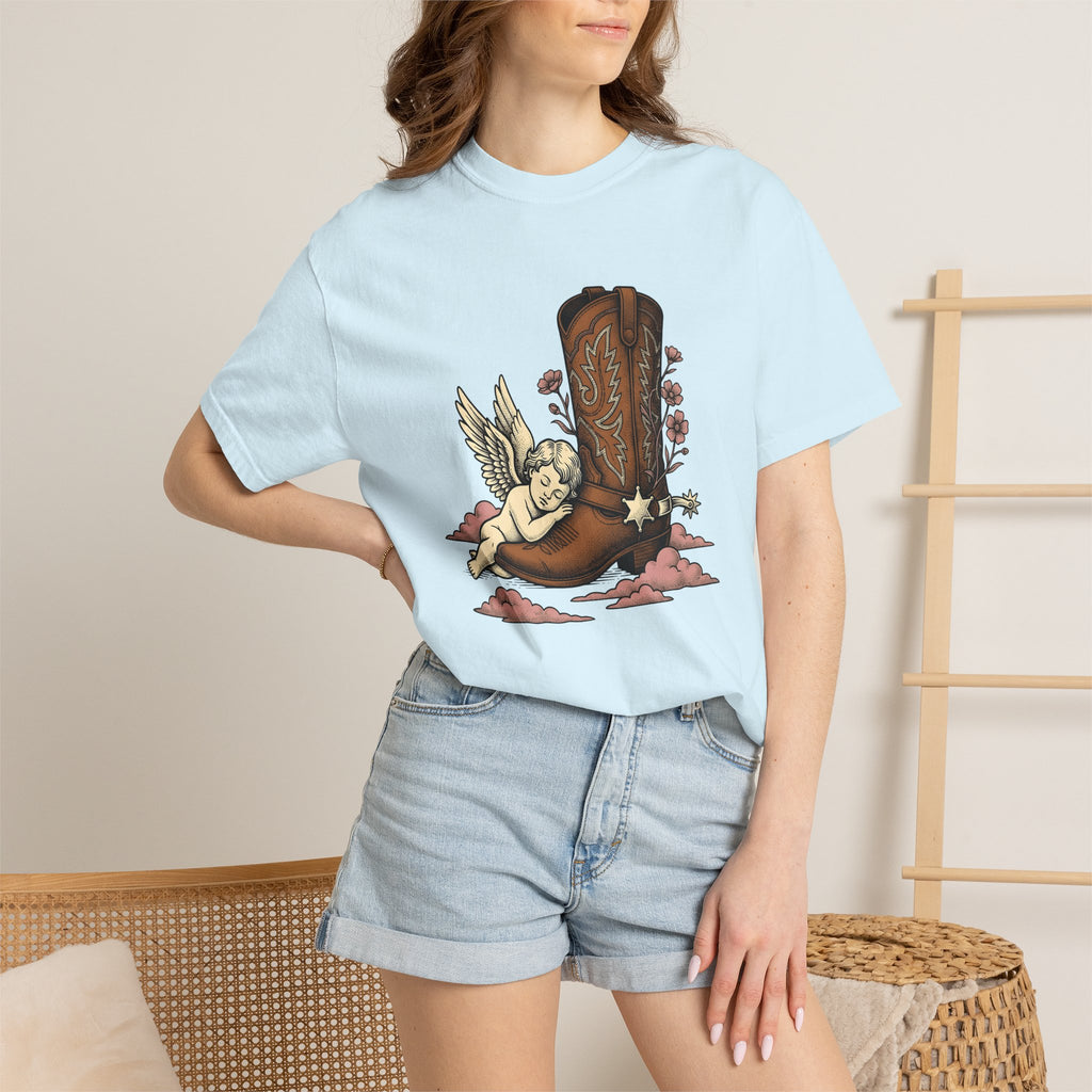 Cowboy Boot Cherub Shirt Valentine Western Gift Women Tattoo Style Tee Cherubim T-Shirt Cupid Fan Tattooed Tshirt Rodeo Graphic Vintage Pink