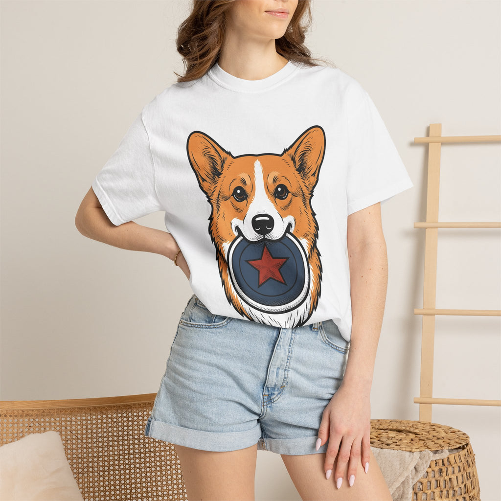 Corgi Puppy Shirt America 4Th Of July Pet Gift Women Graphic Tee Puppy T-Shirt Patriot Fan Corgi Tshirt Graphic Design Retro Star Shape