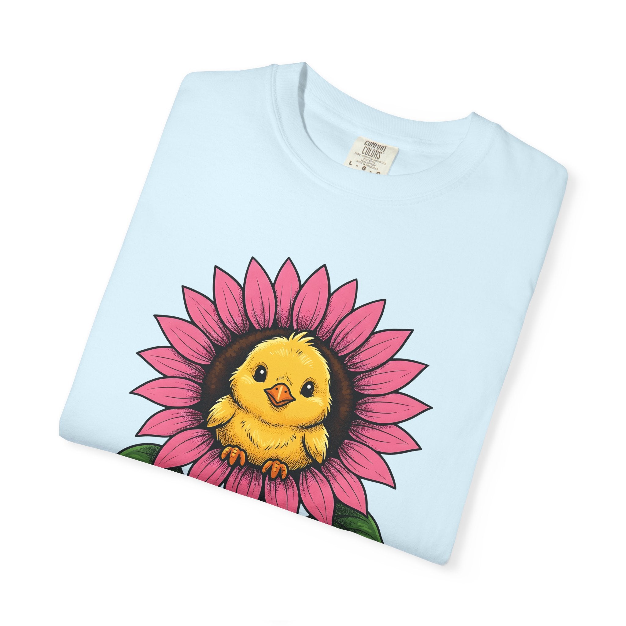 Baby Chick Sunflower Shirt Easter Flower Gift Women Adorable Tee Chick T-Shirt Spring Fan Cute Tshirt Floral Graphic Sketch Greenery Tshirt