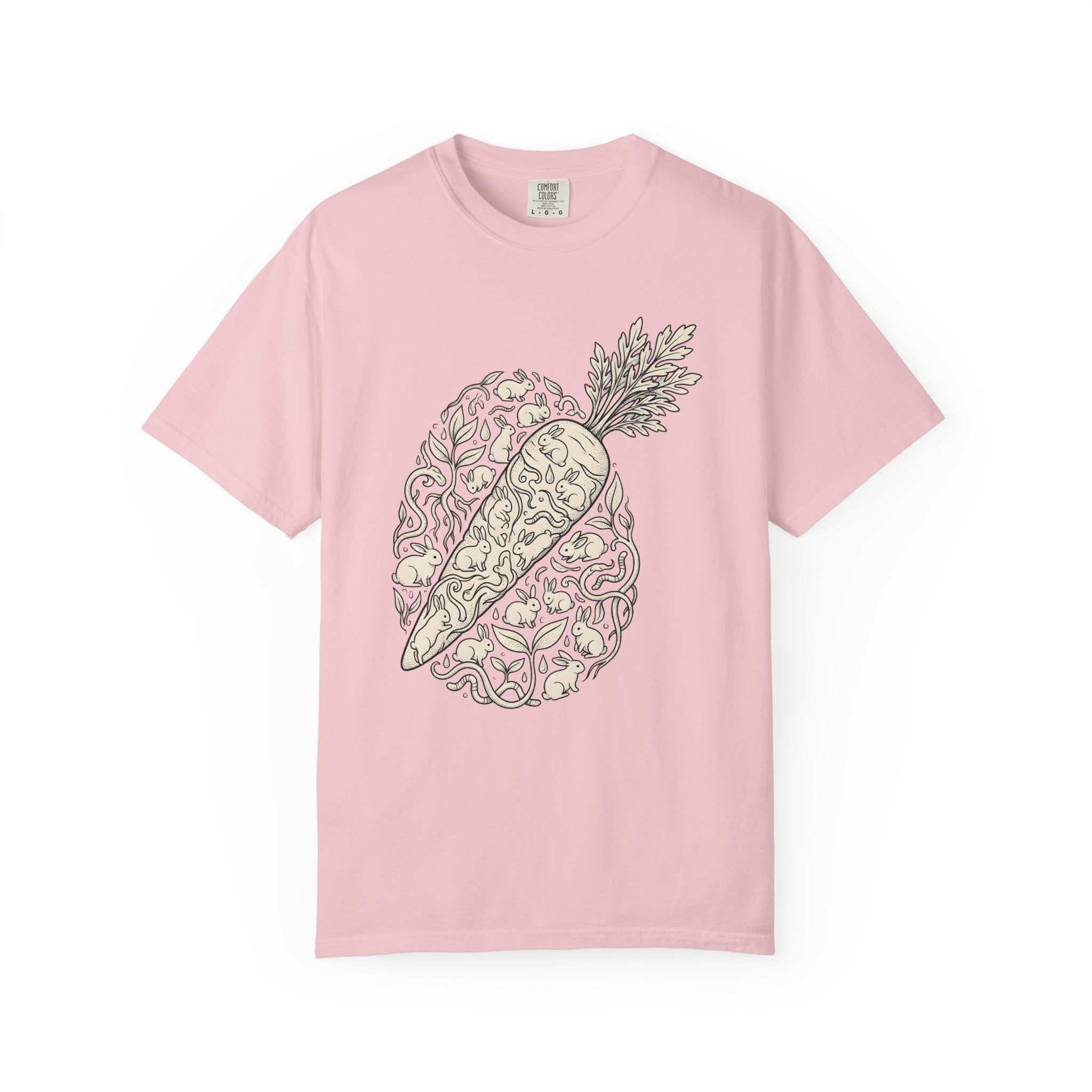 Bunny Vegetable Shirt Easter Pets Gift Women Line Art Tee Rabbit T-Shirt Easter Fan Bunny Tshirt Animal Graphic Cartoon Greenery Tshirt