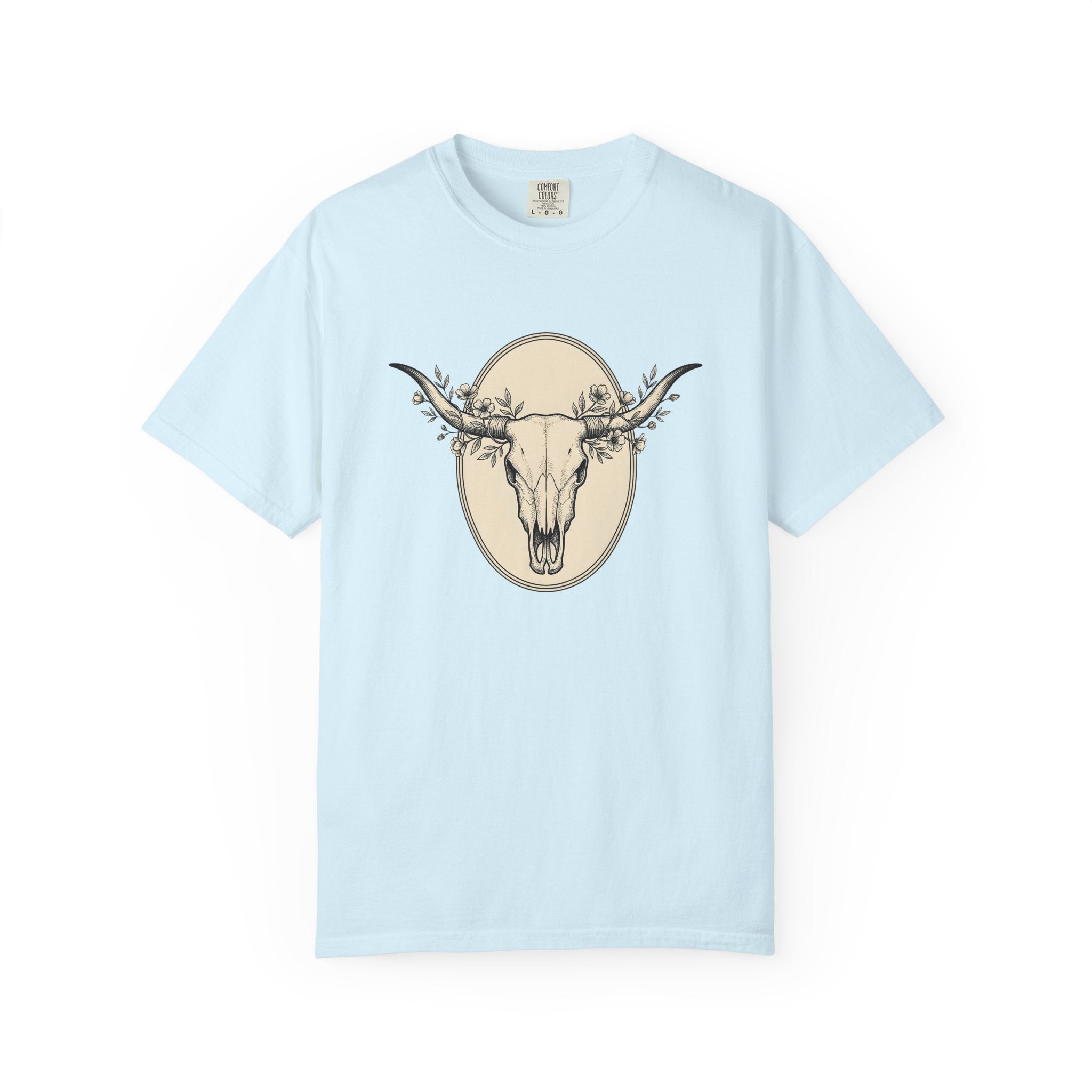Cow Skull Shirt Cowgirl Cowboy Gift Women Southwestern Tee Bull Skull T-Shirt Rodeo Fan Western Tshirt Cowboy Graphic Rustic Meadow Flowers