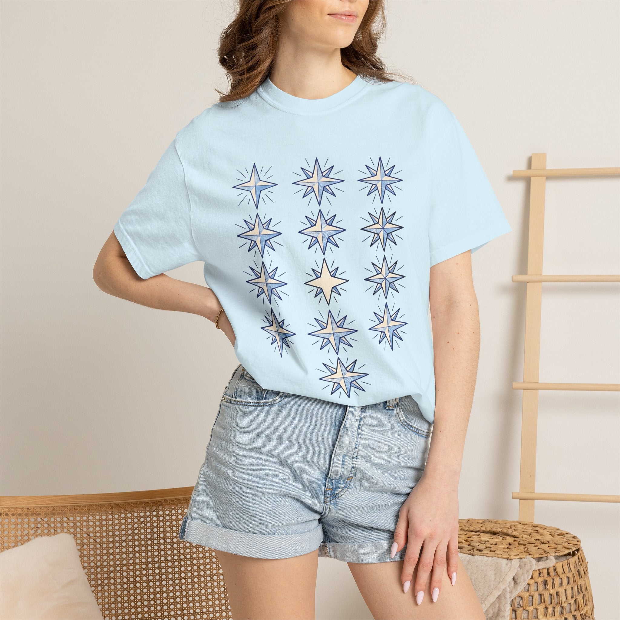 Night Stars Shirt Boho Chic Horoscope Gift Women Doodle Tee Starry Night T-Shirt Bohemian Fan Hand Drawn Tshirt Zodiac Graphic Outline