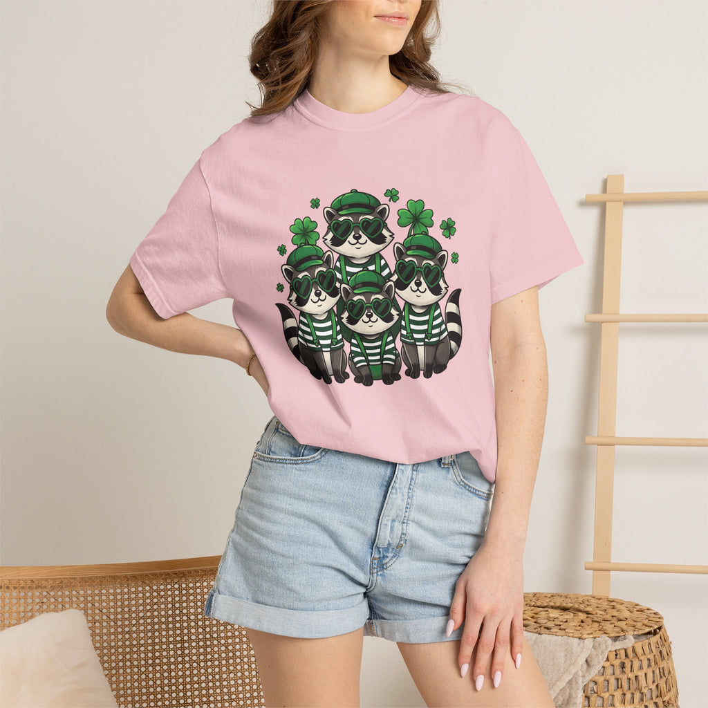 Raccoon Group Shirt St Patrick's Day Animal Gift Women Kawaii Tee Trash Panda T-Shirt Irish Fan Cute Tshirt Wildlife Graphic Retro Shamrock