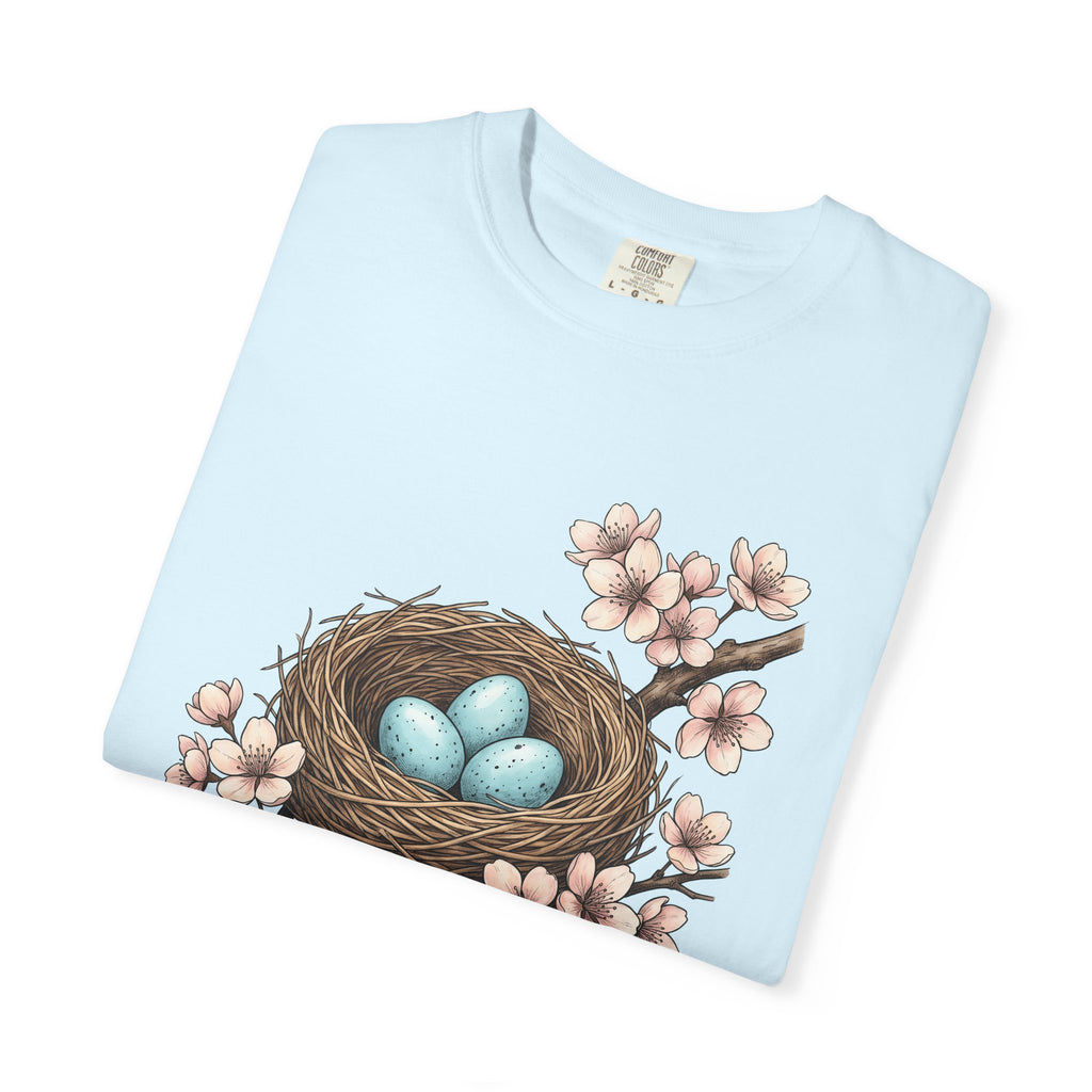 Bird Nest Shirt Easter Spring Gift Women Botanical Tee Nest T-Shirt Easter Fan Botanical Illustration Spring Graphic Vintage Cherry Blossoms