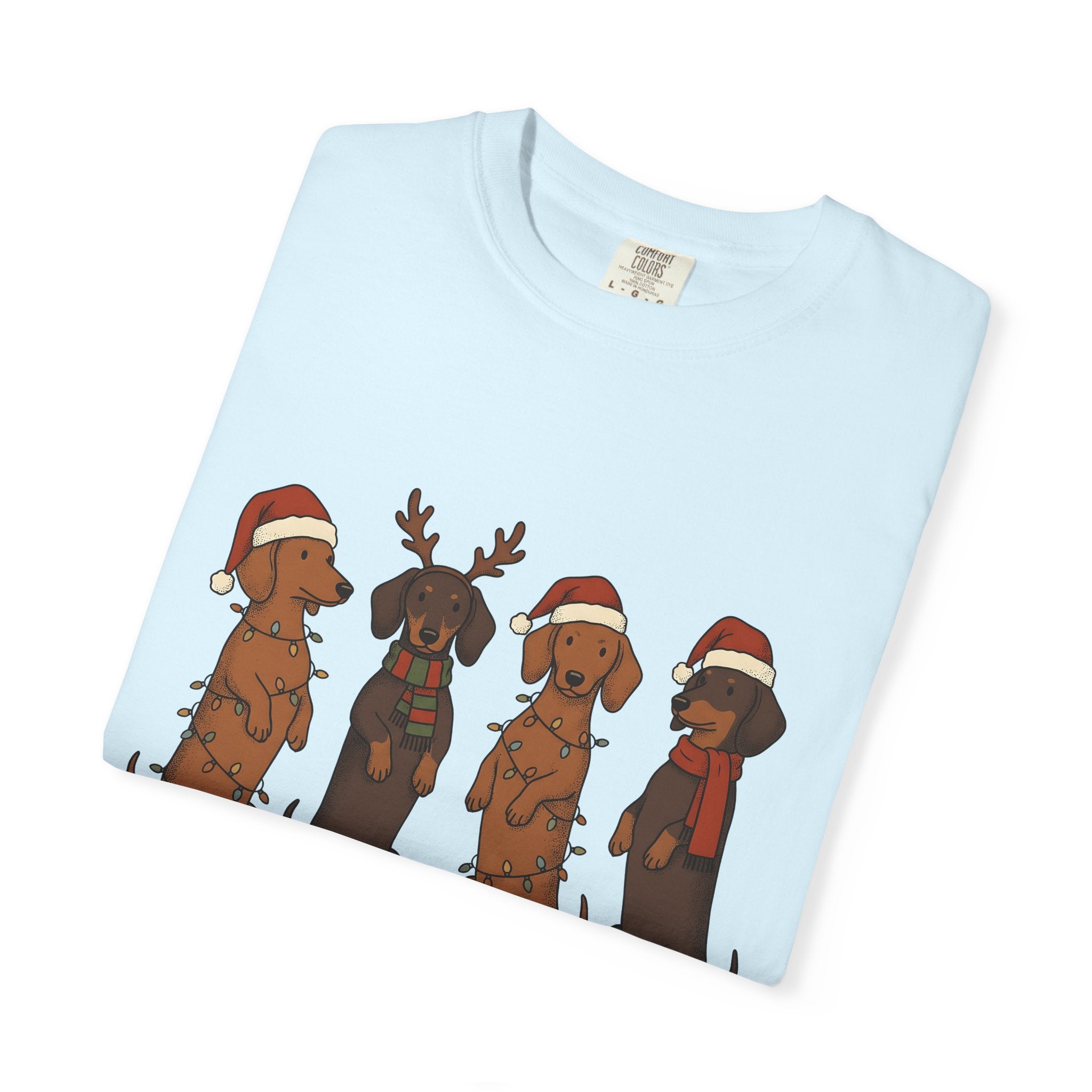 Dachshund Pups Shirt Christmas Animal Gift Women Anime Tee Wiener Dog T-Shirt Xmas Fan Cartoon Tshirt Creature Graphic Doodle Festive Hats