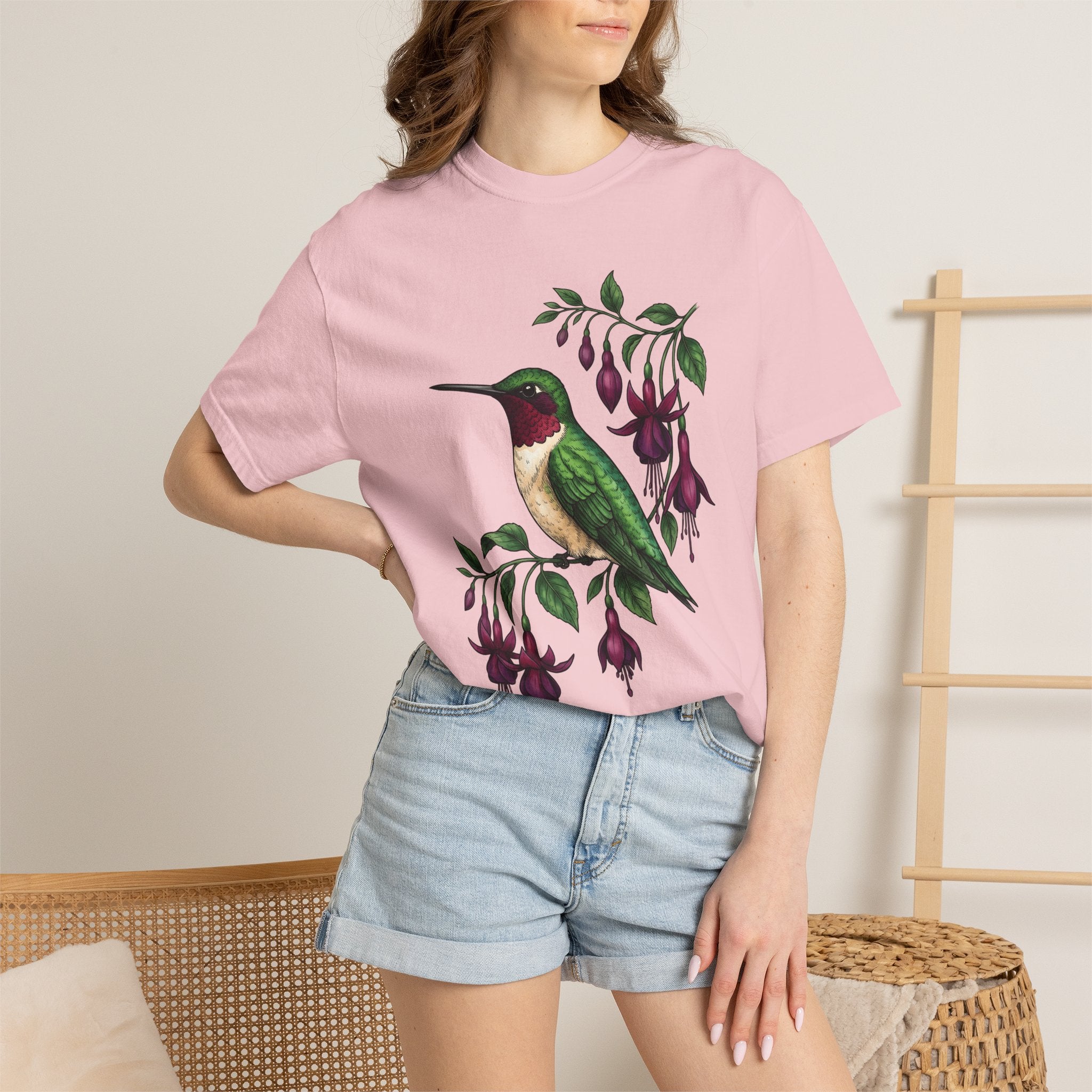 Hummingbird Art Shirt Animals & Flowers Wildlife Gift Women Garden Tee Hummingbirds T-Shirt Flower Fan Floral Graphic Tshirt Line Art
