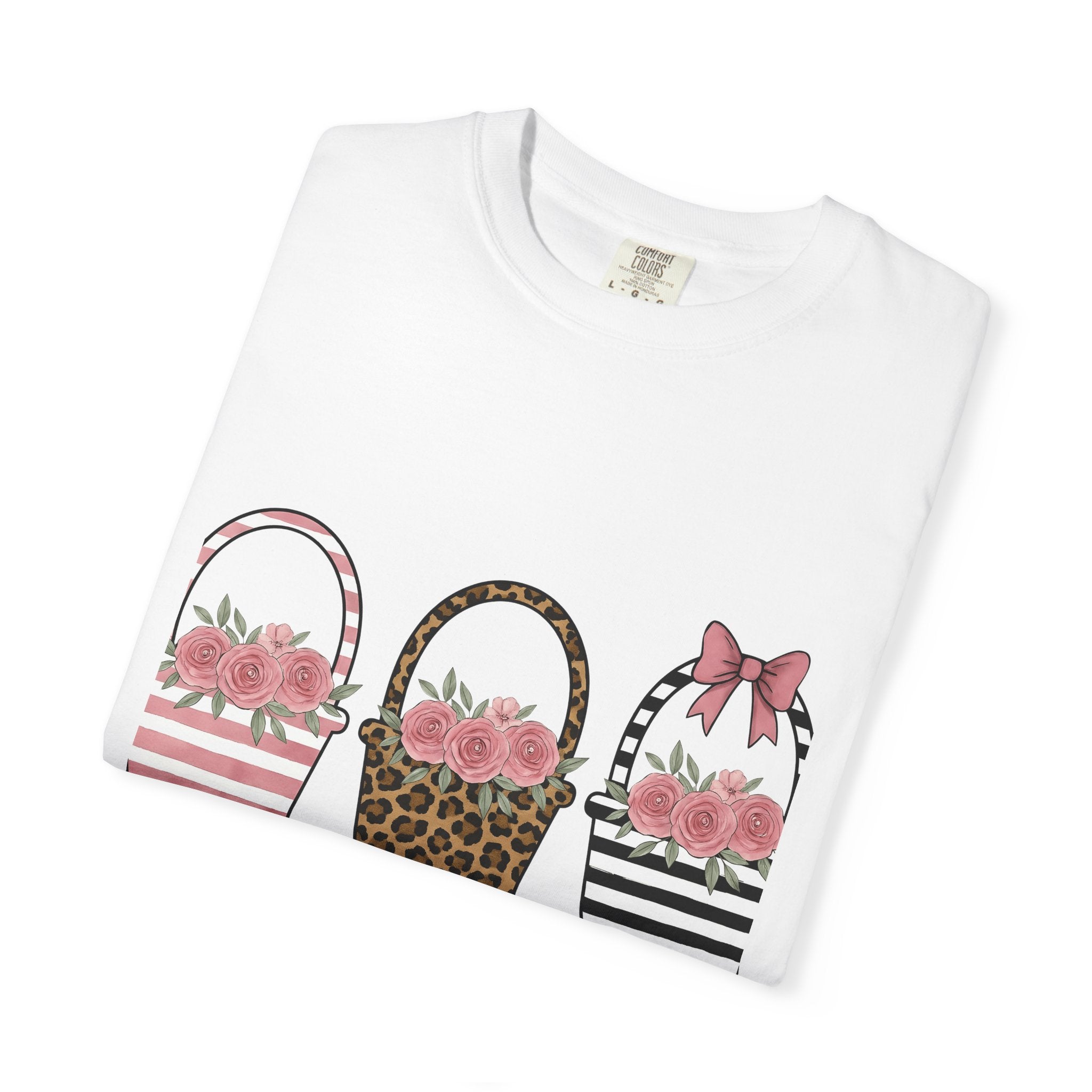 Easter Basket Shirt Easter Bouquet Gift Women Hand Painted Tee Easter Basket T-Shirt Easter Fan Painted Tshirt Bouquet Design Rustic Flower