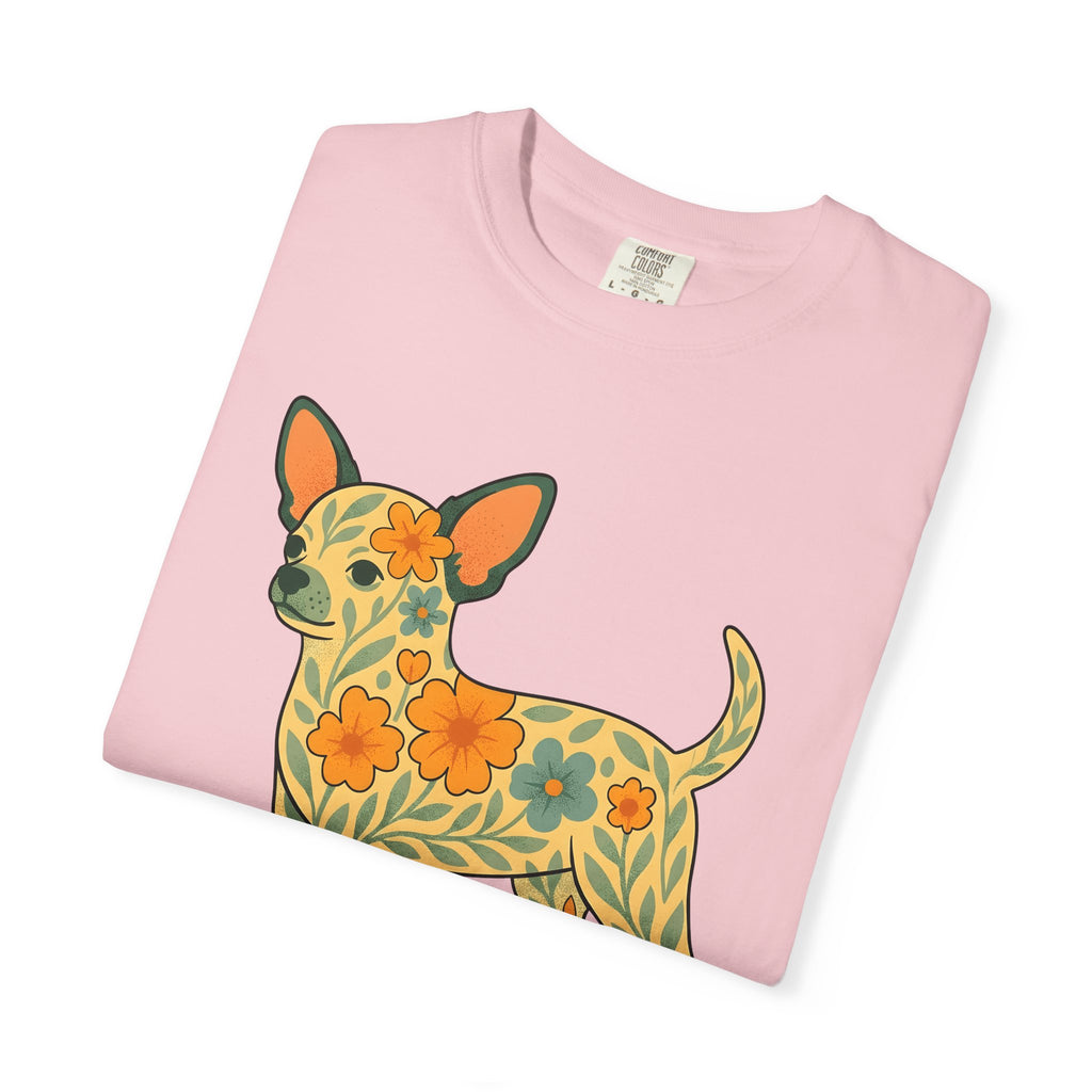 Chihuahua Blossom Shirt Dog Wildlife Gift Women Boho Chic Tee Chi Flower T-Shirt Dog Fan Animal Graphic Design Illustration Doodle Floral