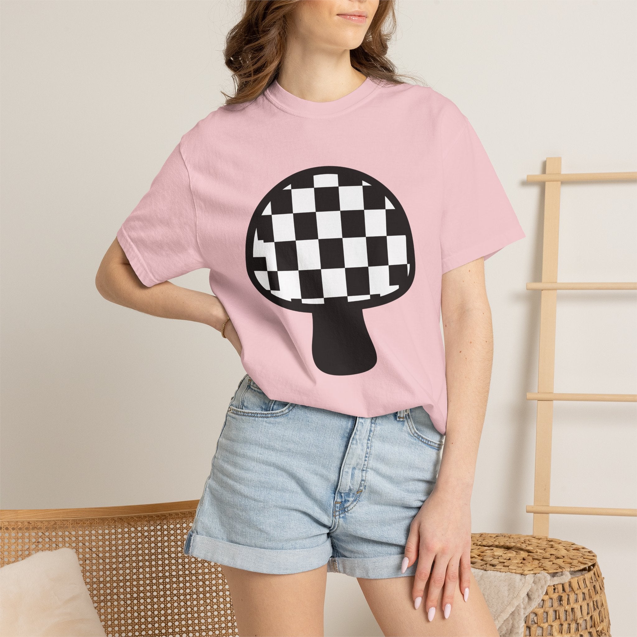 Tartan Mushroom Shirt Mushroom Look Gift Women Eye-Catching Tee Fungus T-Shirt Fungi Fan Spotted Tshirt Style Graphic Sleek Weave Tshirt