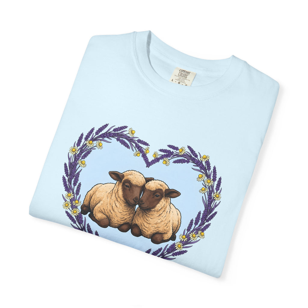 Sheep Couple Shirt Cute Pet Gift Women Sketch Tee Ewe T-Shirt Kawaii Fan Drawing Graphic Retro Flower Heart Tshirt