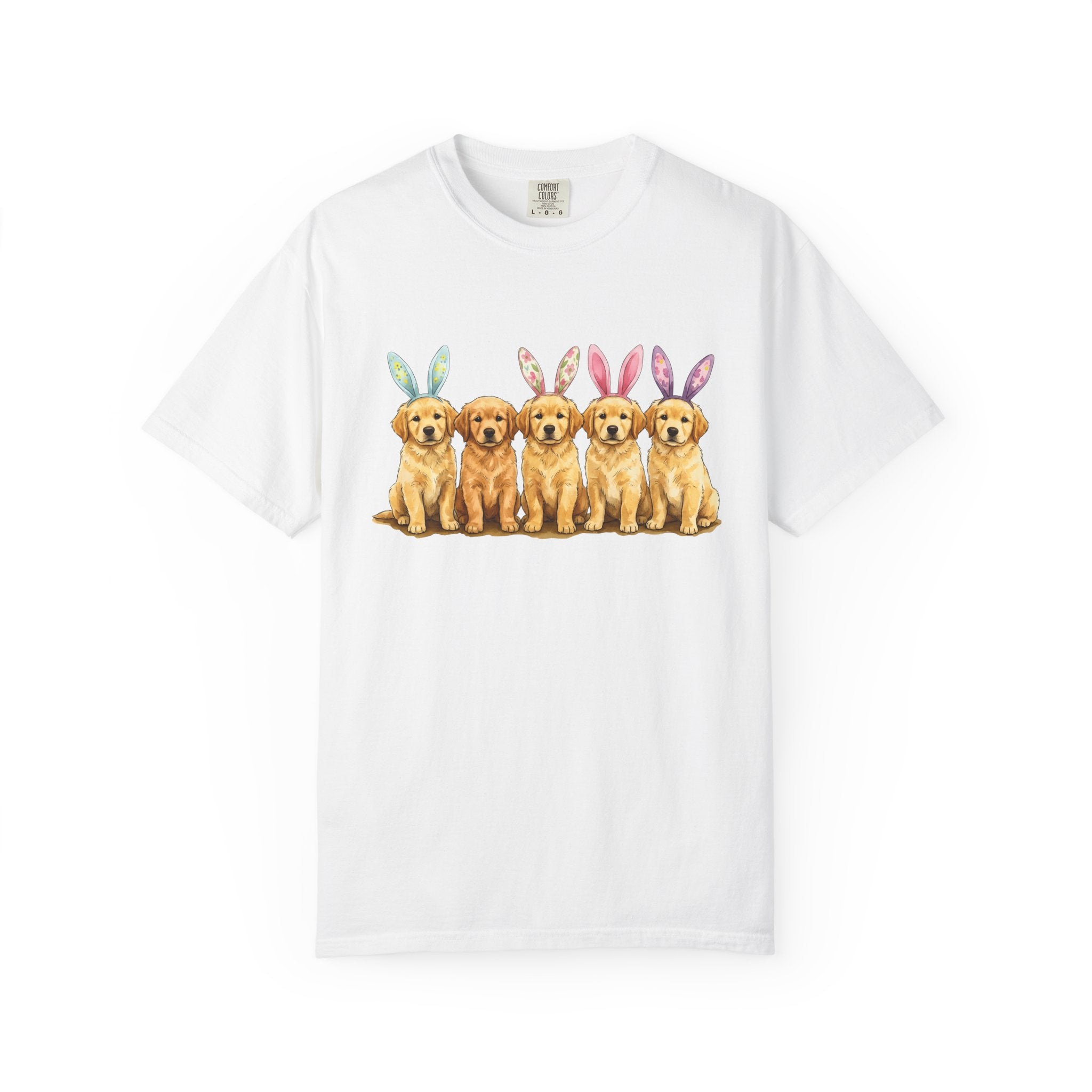 Golden Retriever Puppy Shirt Easter Companion Gift Women Pastel Tee Puppy T-Shirt Easter Fan Puppy Art Tshirt Friend Graphic Cartoon Bunny