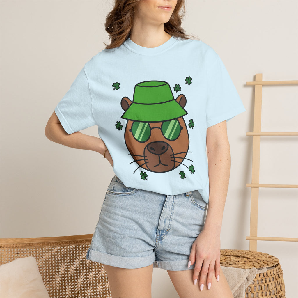 Capybara Shirt St Patrick's Day Critters Gift Women Caricature Tee Rodent T-Shirt Luck Enthusiast Cartoon Tshirt Animal Graphic Line Art