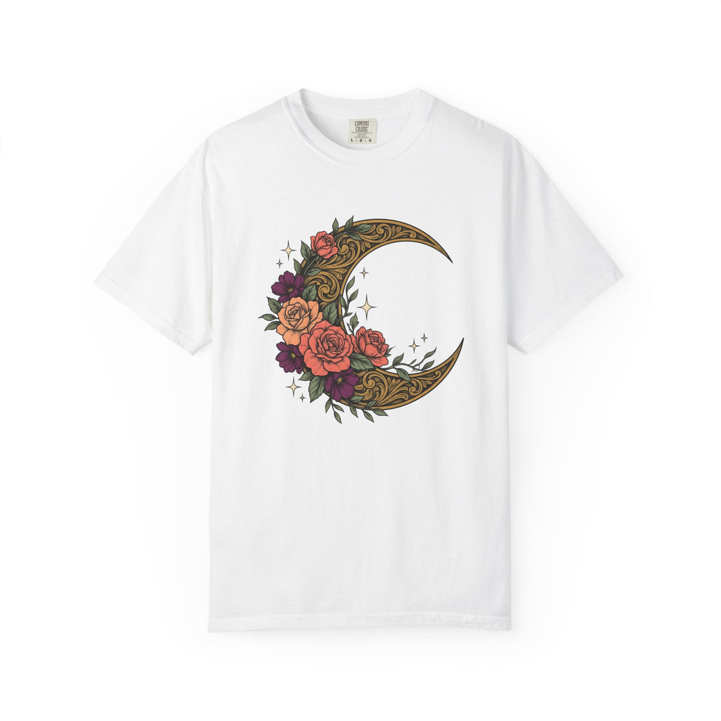 Crescent Flower Moon Shirt Cowgirl Stars Gift Women Tribal Tee Lunar T-Shirt Rodeo Fan Ethnic Tshirt Celestial Graphic Classic Wild Roses