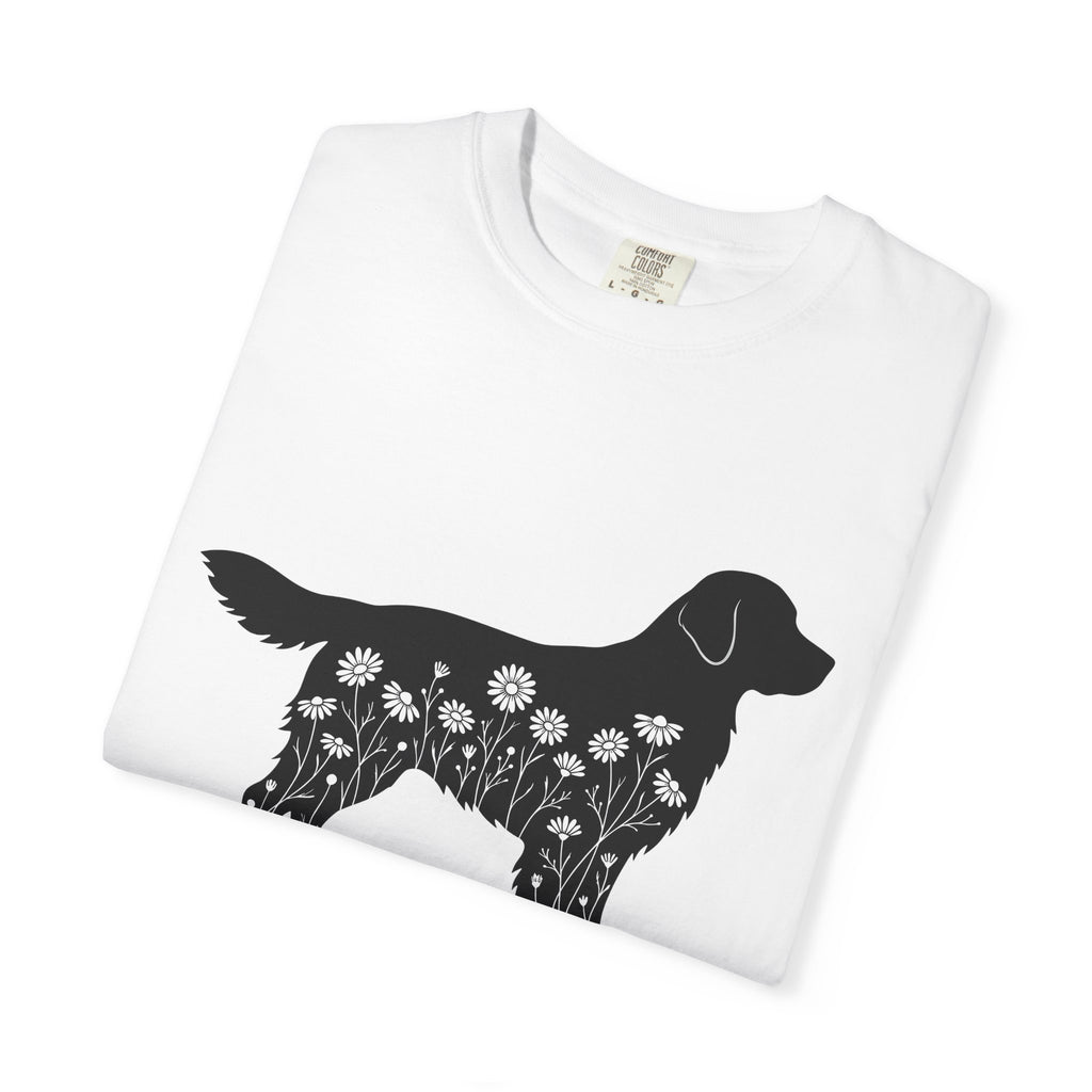 Dog Outline Shirt Dog Flower Gift Women Floral Tee Puppy T-Shirt Dog Fan Botanical Tshirt Floral Graphic Simple Meadow Blooms Tshirt