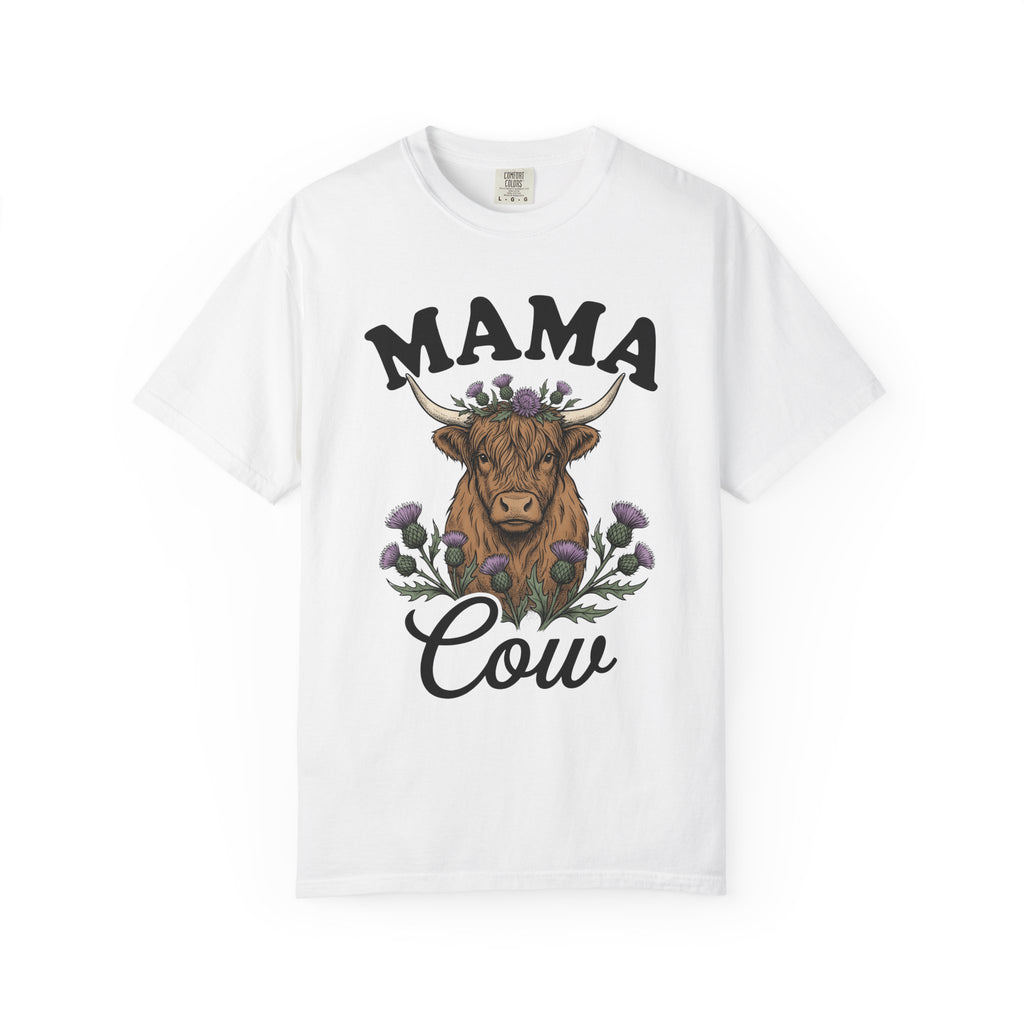 Highland Ox Shirt Moms Rural Gift Women Tribal Tee Highland Cattle T-Shirt Mother Fan Celtic Tshirt Country Graphic Line Art Blossom Wreath