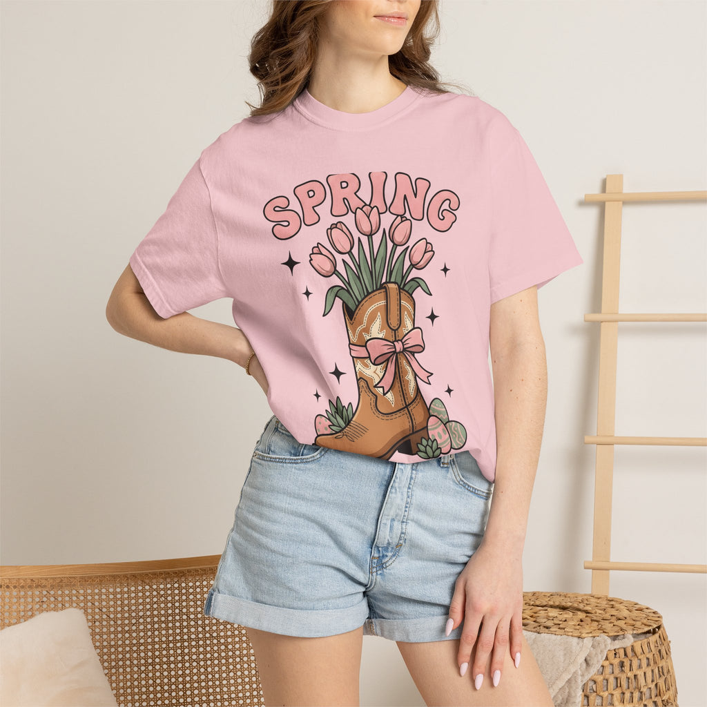 Cowboy Boot Bouquet Shirt Easter Garden Gift Women Sketch Tee Boot Arrangement T-Shirt Spring Fan Floral Drawing Tshirt Hand Drawn Decorated