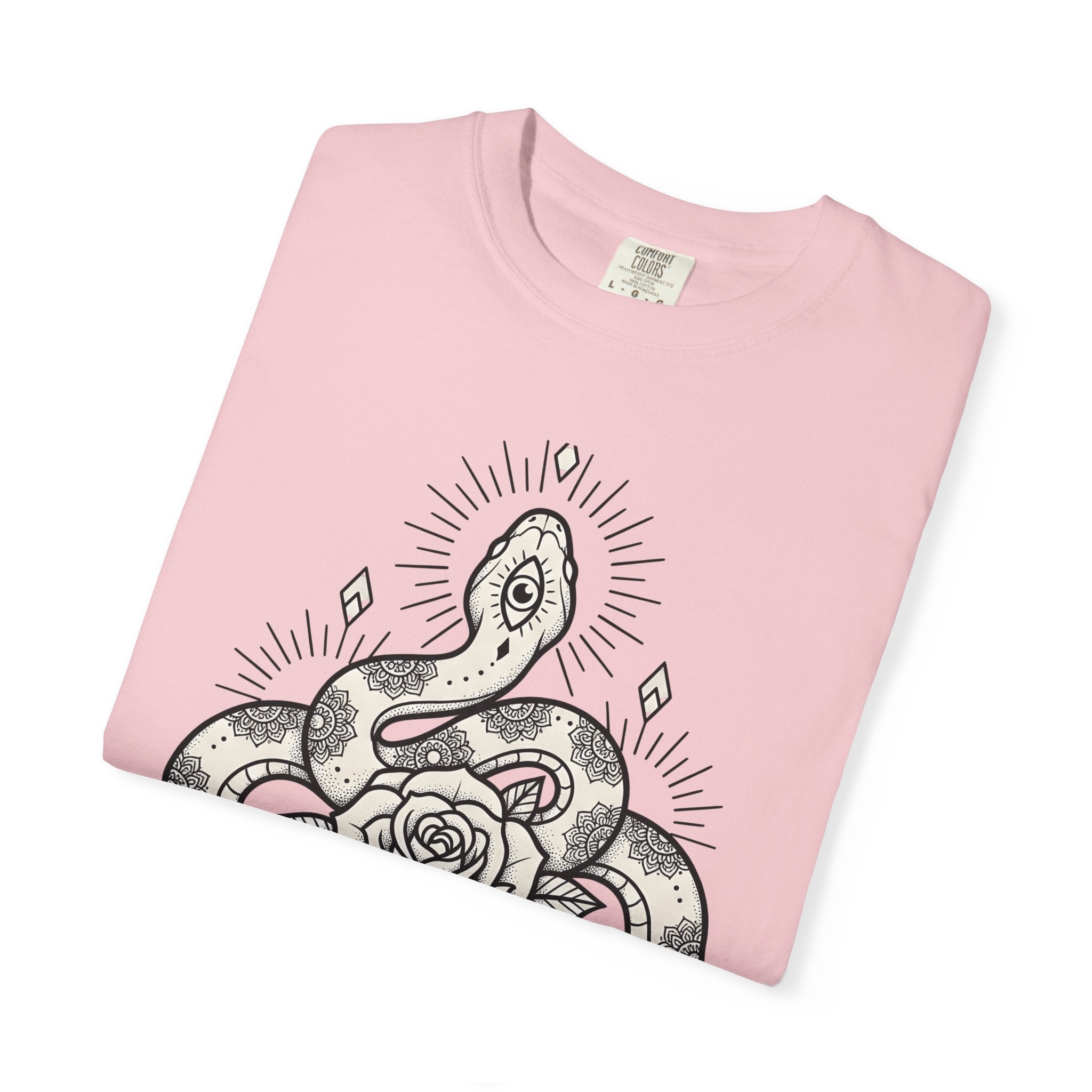 Serpent Flower Shirt Boho Chic Magic Gift Women Ink Tee Snake Flower T-Shirt Bohemian Fan Tattoo Tshirt Mystical Graphic Sketch Pattern