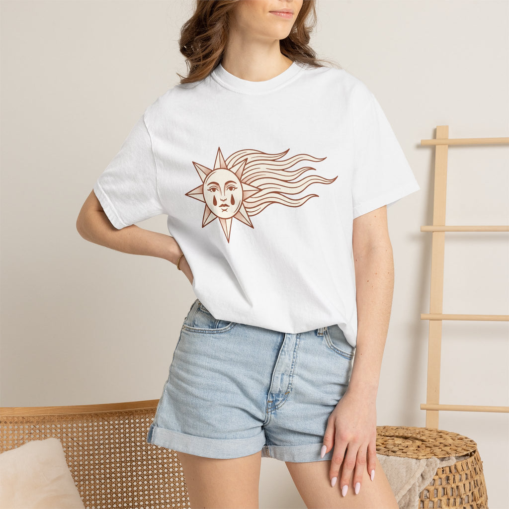 Sun Face Shirt Celestial Zodiac Gift Women Bohemian Tee Sun T-Shirt Galaxy Enthusiast Hippie Tshirt Astrology Graphic Retro Stars Tshirt
