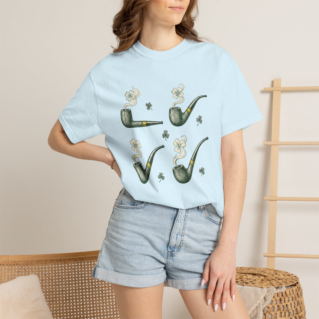 Tobacco Pipe Clover Shirt St Patrick's Day Celtic Gift Women Retro Tee Shamrock T-Shirt Luck Fan Vintage Tshirt Celtic Graphic Sketch Four