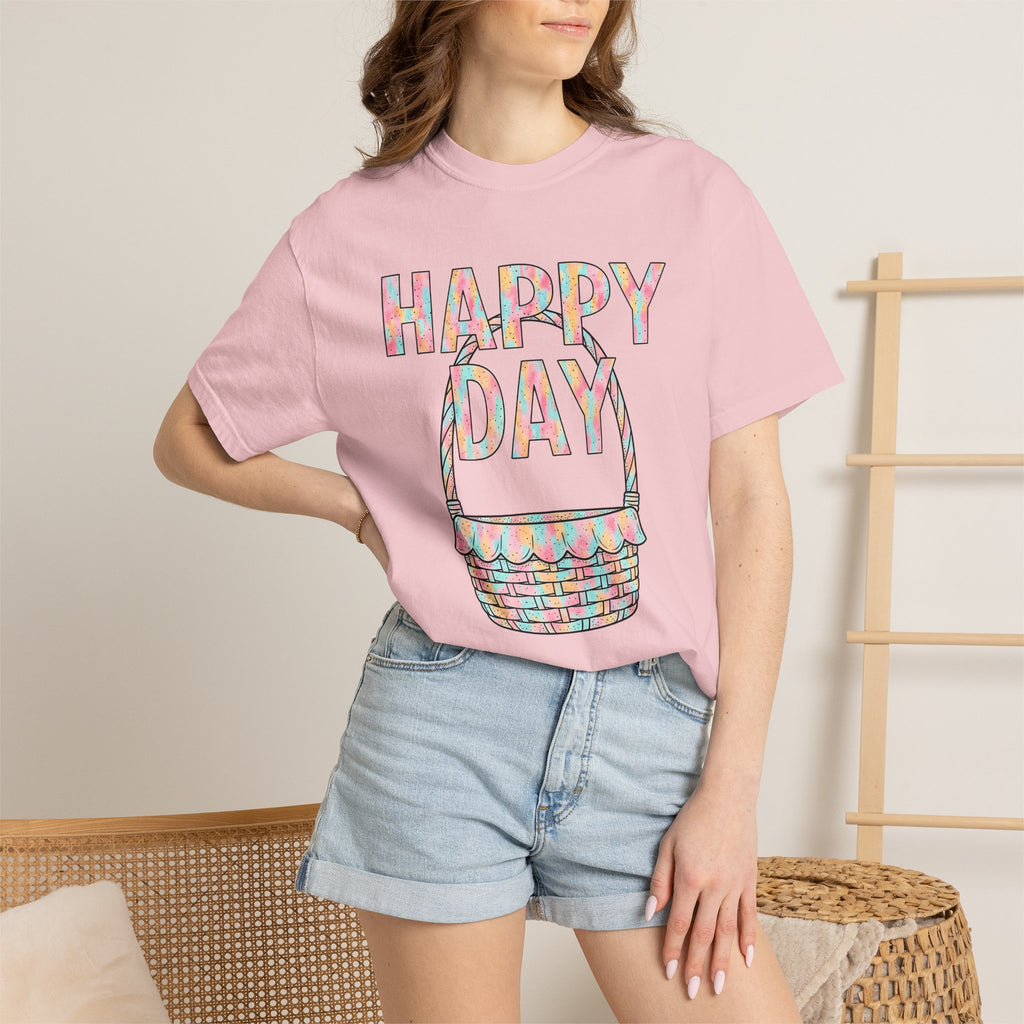 Easter Basket Shirt Easter Festivity Gift Women Muted Tones Tee Easter Hamper T-Shirt Easter Fan Pastel Tshirt Celebration Graphic Line Art