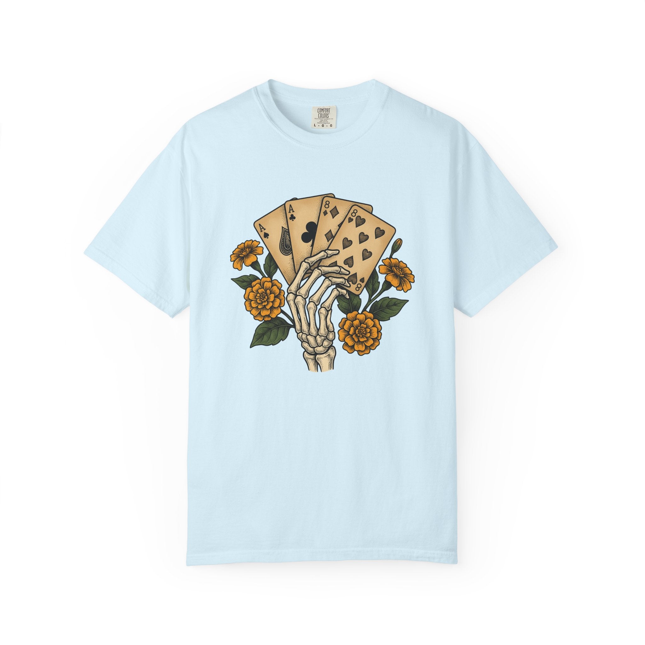 Bony Hand Playing Cards Shirt Boho Chic Occult Gift Women Line Art Tee Poker Hand T-Shirt Bohemian Fan Illustrative Tshirt Mystical Graphic