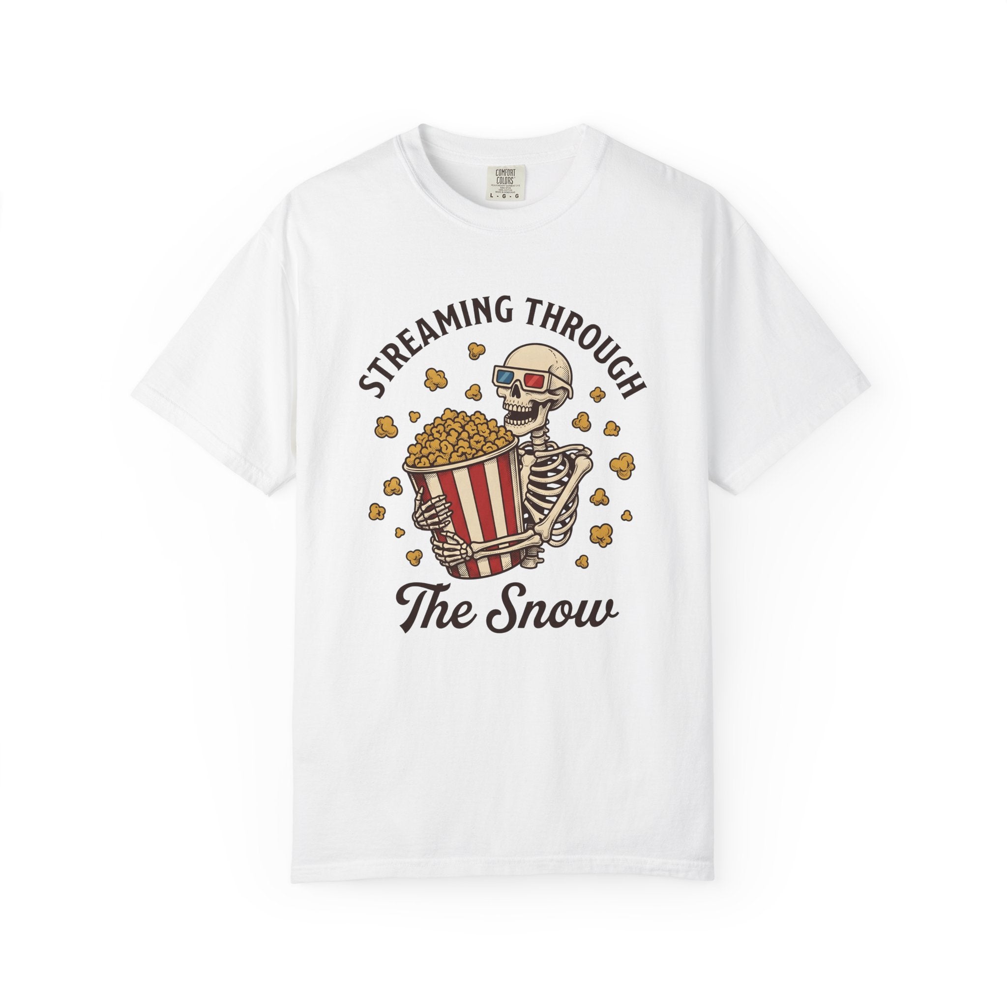 Skeleton Popcorn Shirt Skeleton Cinema Gift Women Cartoon Tee Popcorn T-Shirt Skeleton Fan Cartoon Tshirt Movie Graphic Hand Drawn 3d