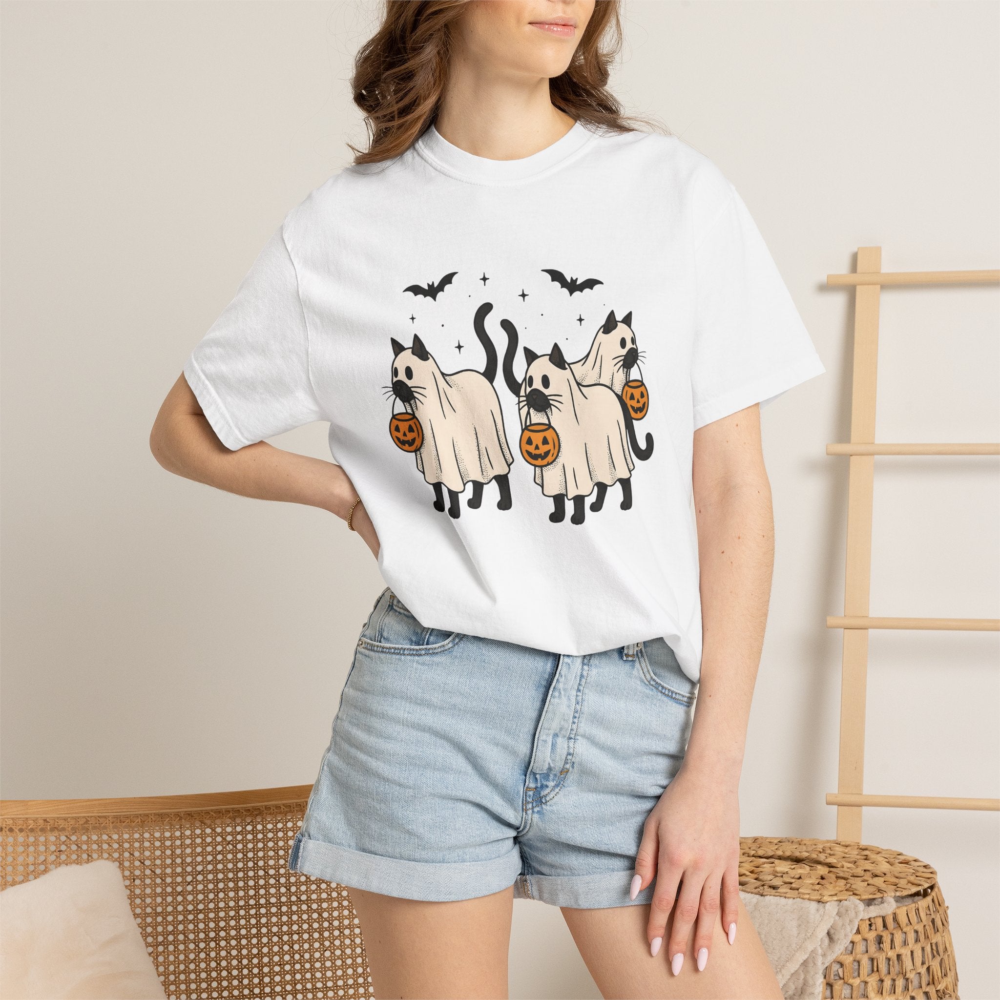 Spooky Cat Shirt Halloween Animal Gift Women Animation Tee Kitty T-Shirt Horror Fan Cartoon Tshirt Creature Graphic Classic Carved Pumpkin