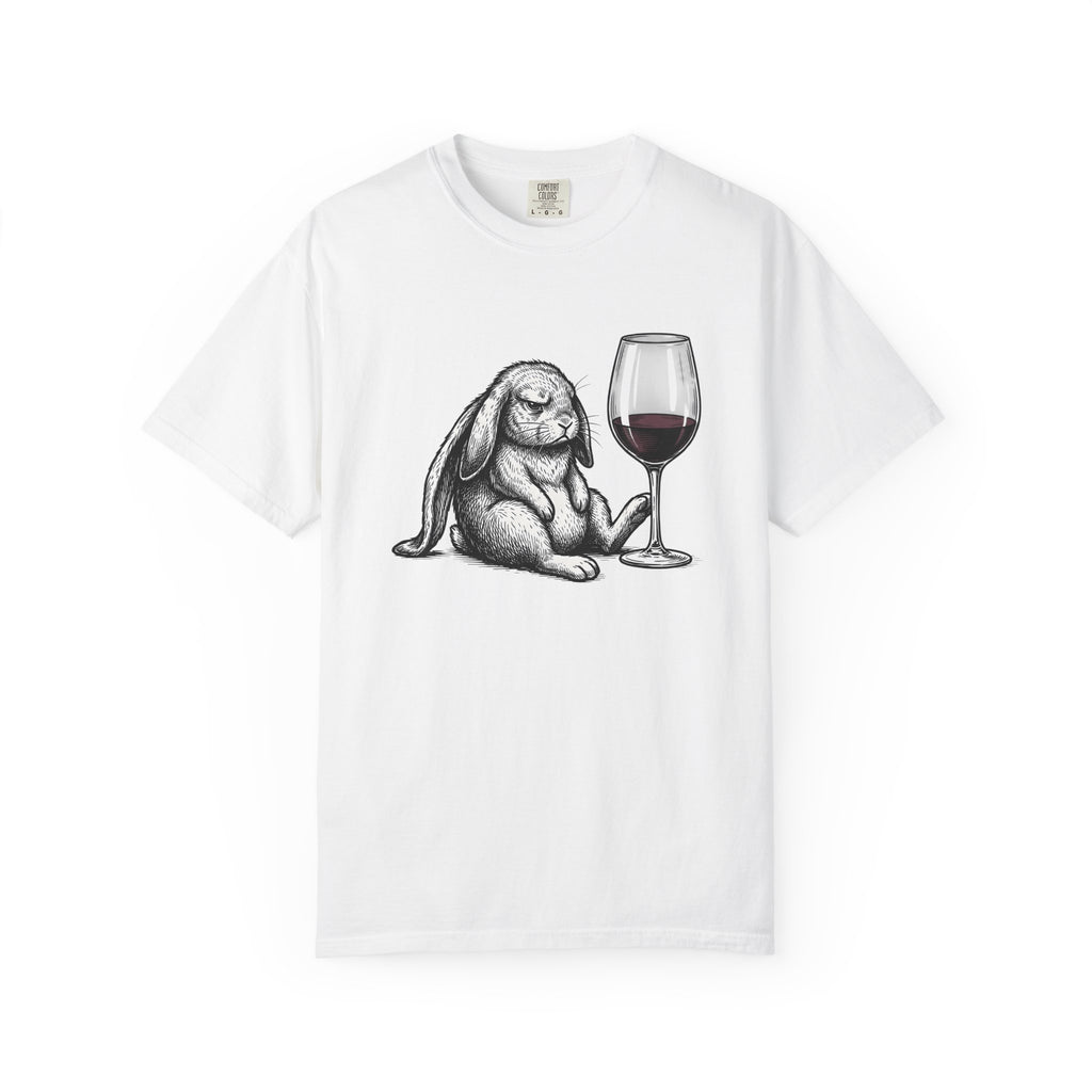 Hare Wine Shirt Funny Critter Gift Women Illustration Tee Wine T-Shirt Humor Fan Vintage Tshirt Animal Graphic Hand Drawn Glassware Tshirt