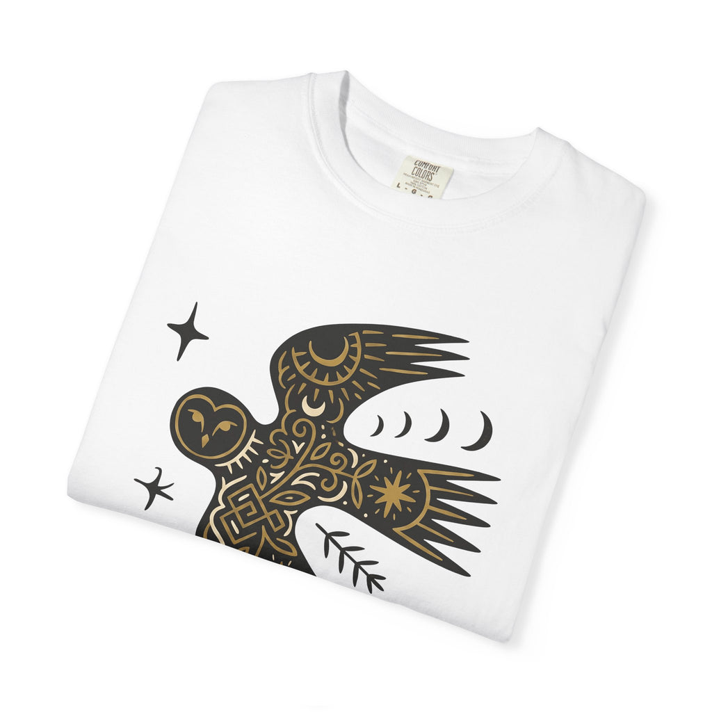 Owl Illustration Shirt Boho Chic Astrology Gift Women Hippie Tee Owl T-Shirt Bohemian Fan Psychedelic Tshirt Zodiac Graphic Simple Crescent