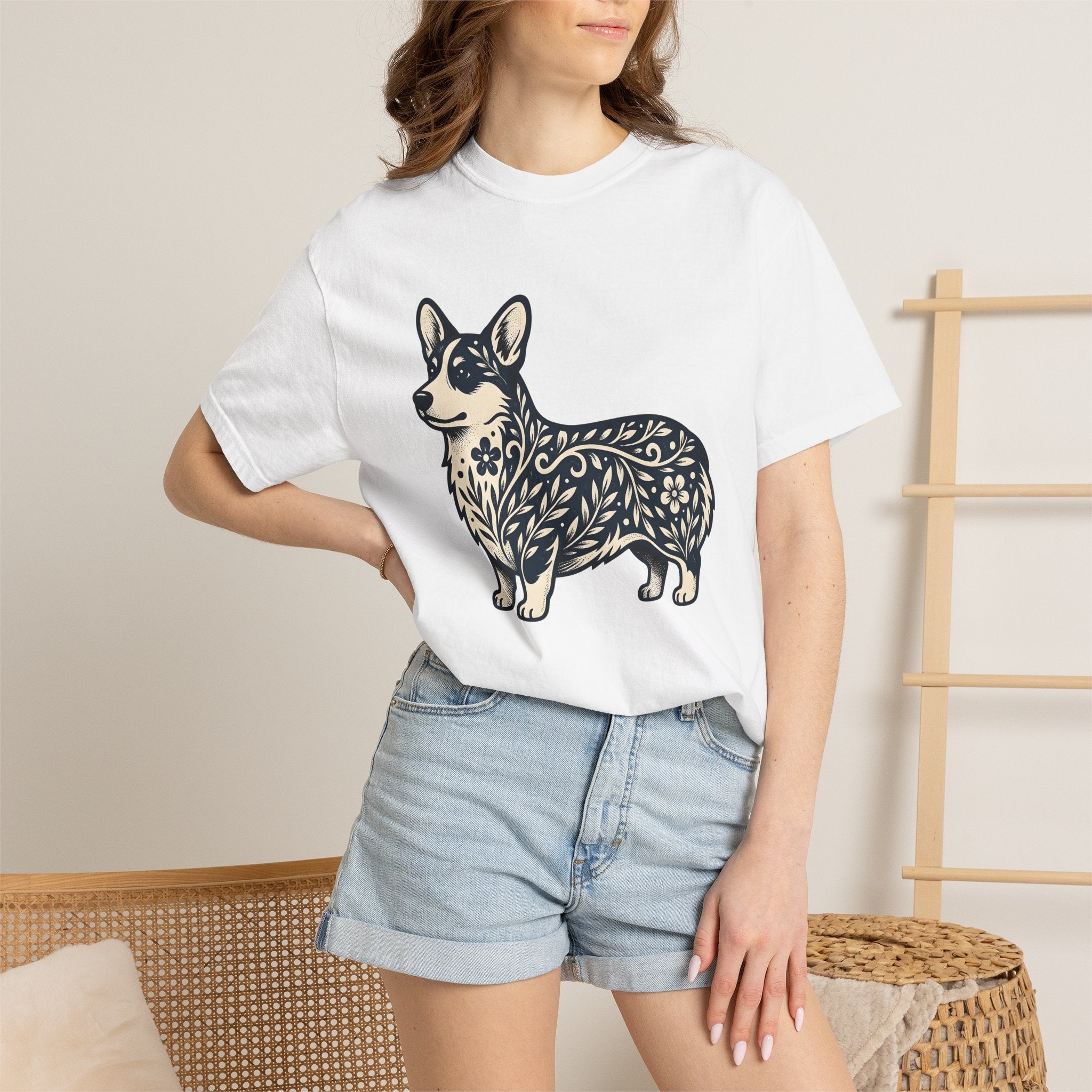 Corgi Pet Shirt Dog Blossom Gift Women Tribal Tee Puppy T-Shirt Dog Fan Canine Tshirt Floral Graphic Classic Botanical Print Tshirt