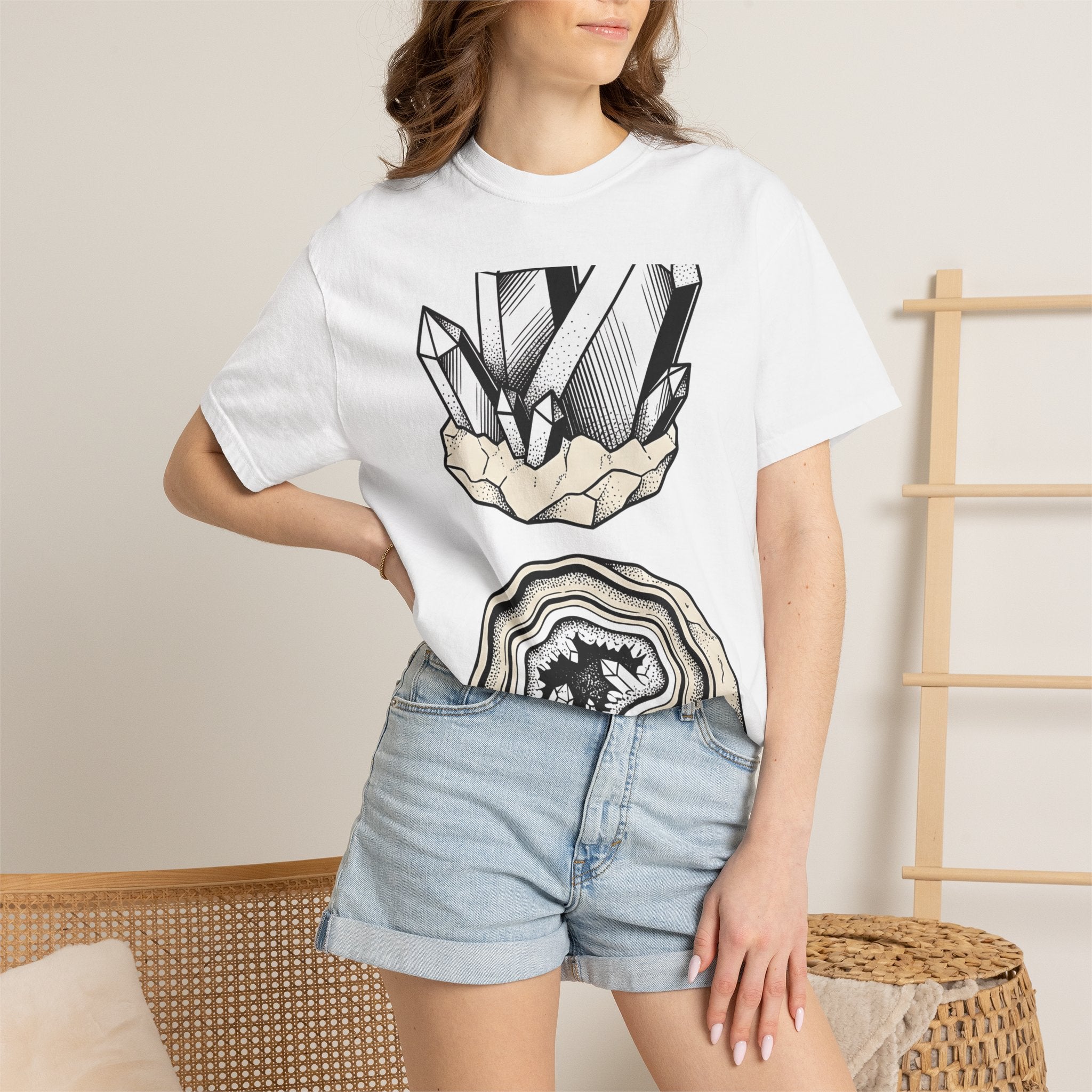 Crystal Formation Shirt Cottagecore Mineral Gift Women Boho Tee Crystal T-Shirt Cottagecore Enthusiast Bohemian Tshirt Rock Graphic Line Art