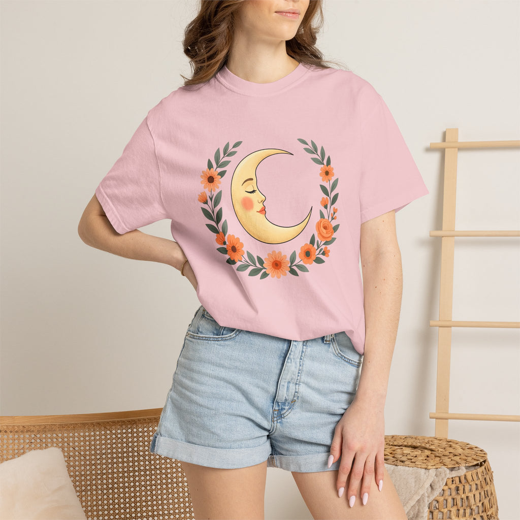Crescent Moon Shirt Boho Chic Astrology Gift Women Hippie Tee Lunar T-Shirt Bohemian Fan Psychedelic Tshirt Zodiac Graphic Retro Flower