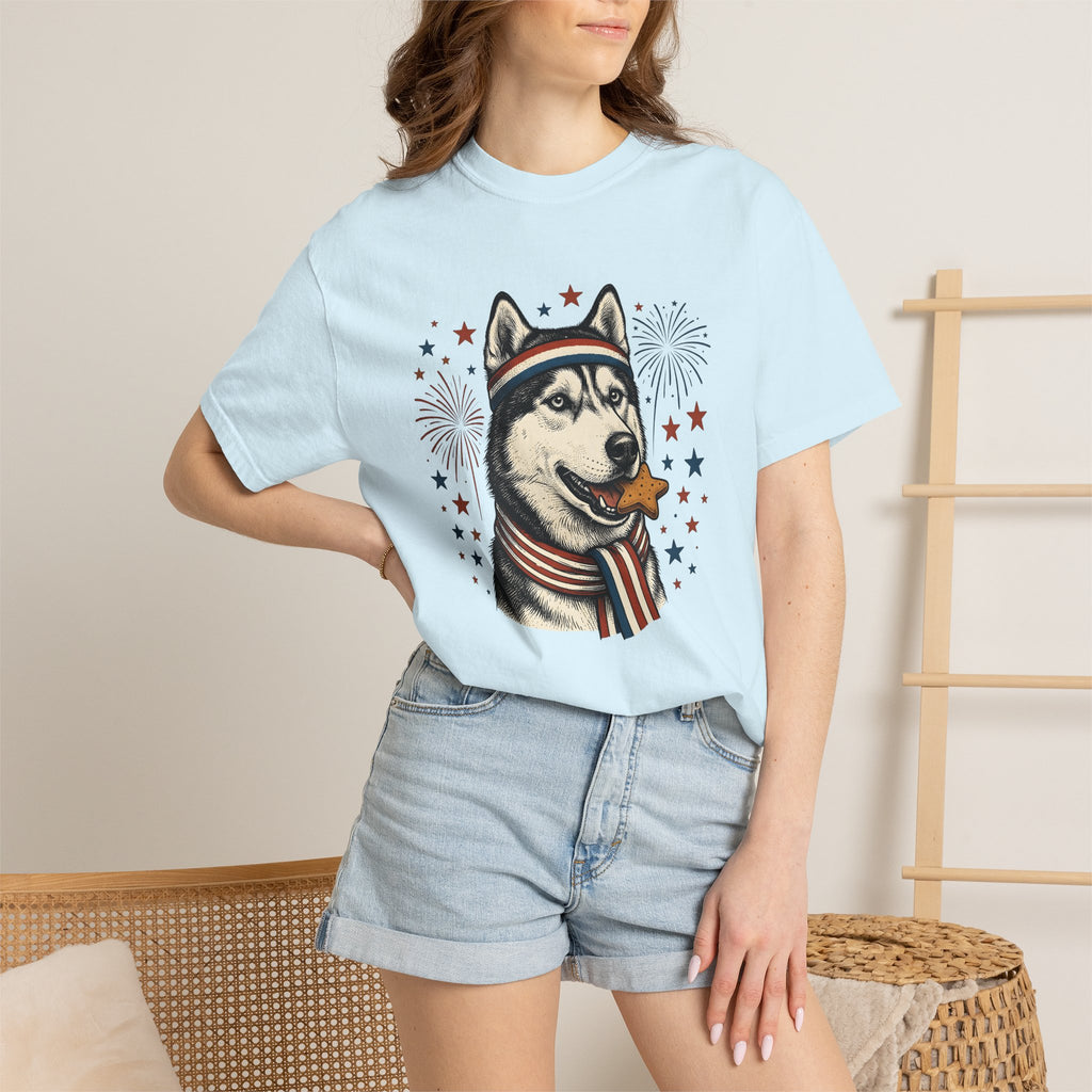 Husky Dog Shirt Dog Patriotic Gift Women Vintage Tee Siberian Husky T-Shirt Dog Fan Husky Graphic Tshirt American Graphic Illustration Star