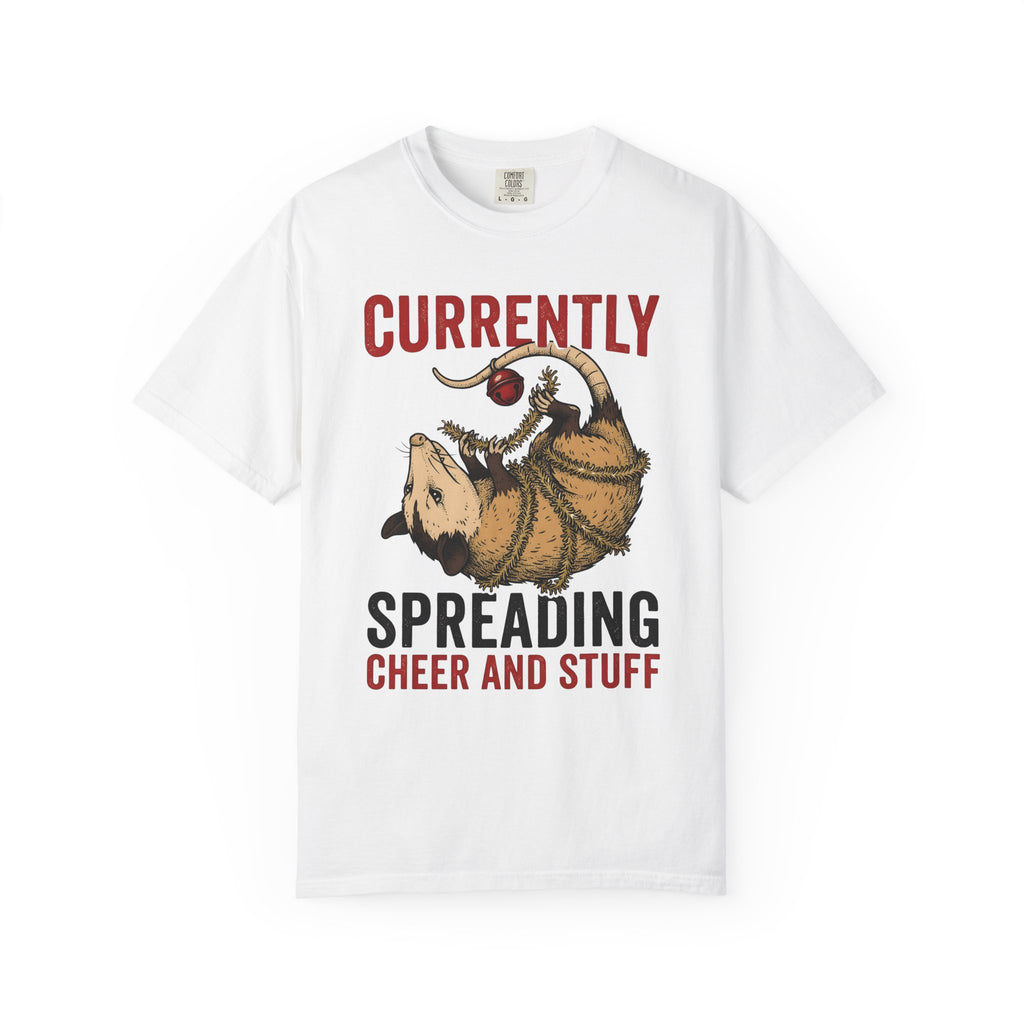 Opossum Art Shirt Christmas Creatures Gift Women Cartoon Tee Possum T-Shirt Xmas Fan Opossum Artwork Graphic Tshirt Sketch Greenery Tshirt