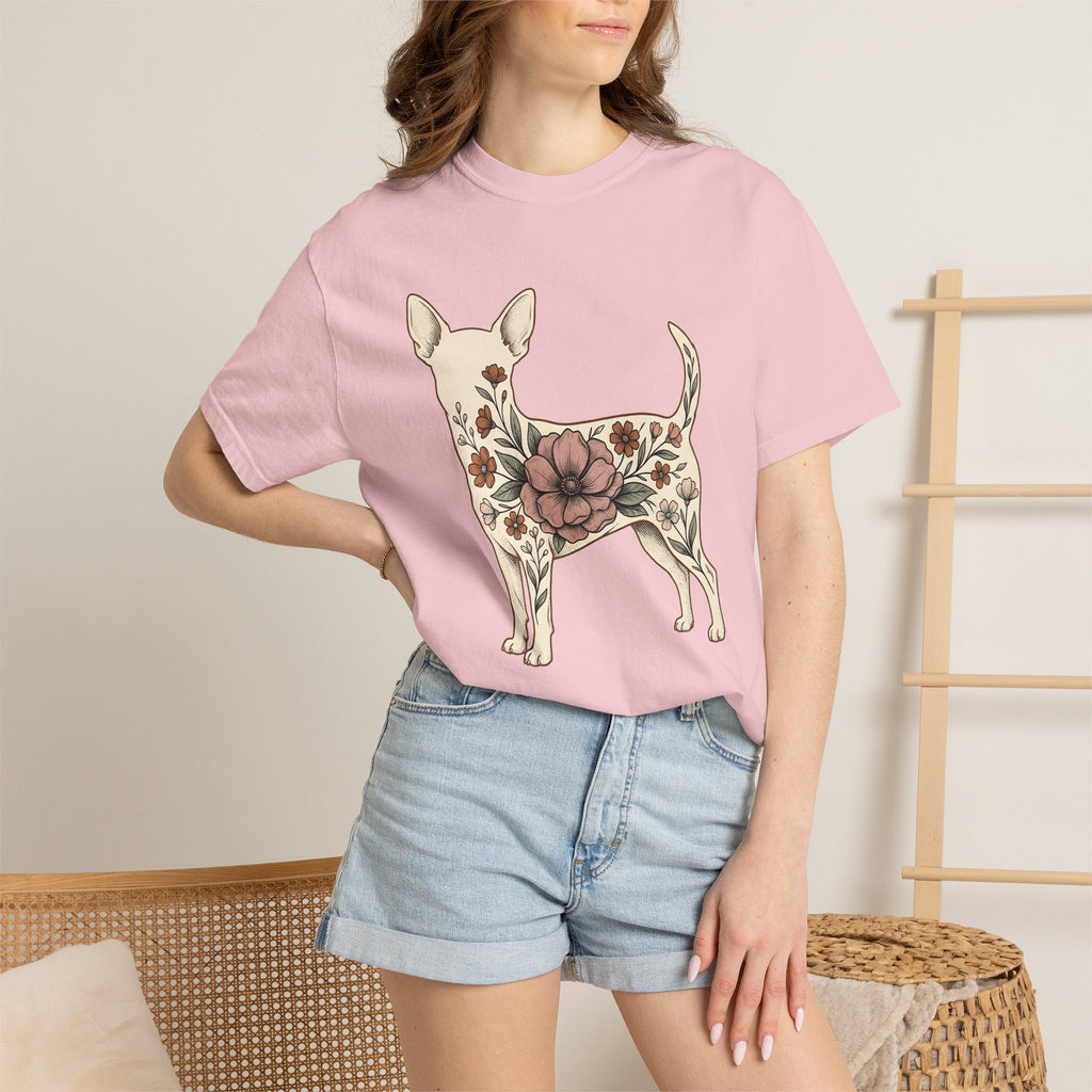 Chihuahua Bloom Shirt Dog Bouquet Gift Women Garden Tee Puppy T-Shirt Dog Fan Floral Tshirt Floral Graphic Hand Drawn Meadow Flowers Tshirt