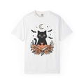 Black Cat Shirt Halloween Sorcery Gift Women Line Art Tee Cat T-Shirt Horror Fan Dark Magic Tshirt Witchcraft Graphic Sketch Night Moon