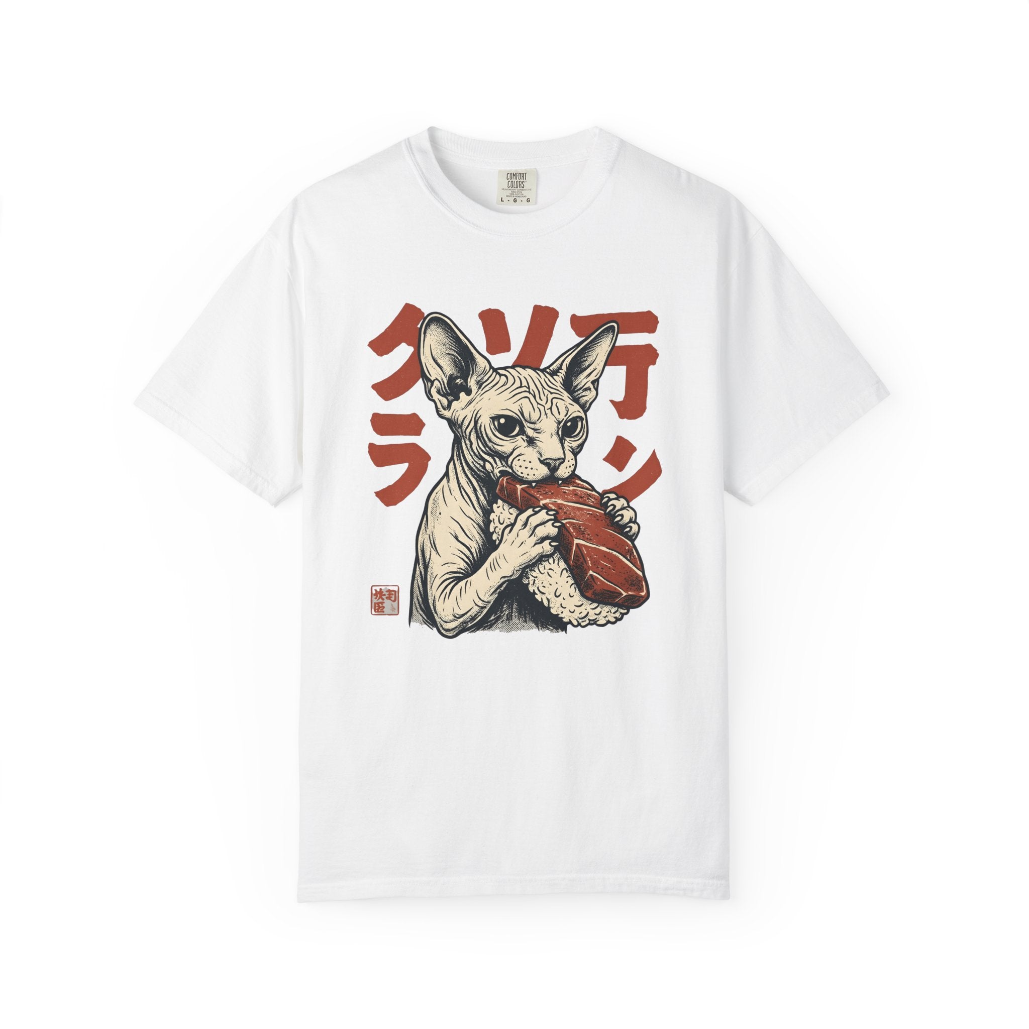 Sphynx Cat Sushi Shirt Cat Food Gift Women Tattoo Art Tee Hairless Cat T-Shirt Cat Fan Tattooed Tshirt Foodie Graphic Vintage Sushi Tshirt