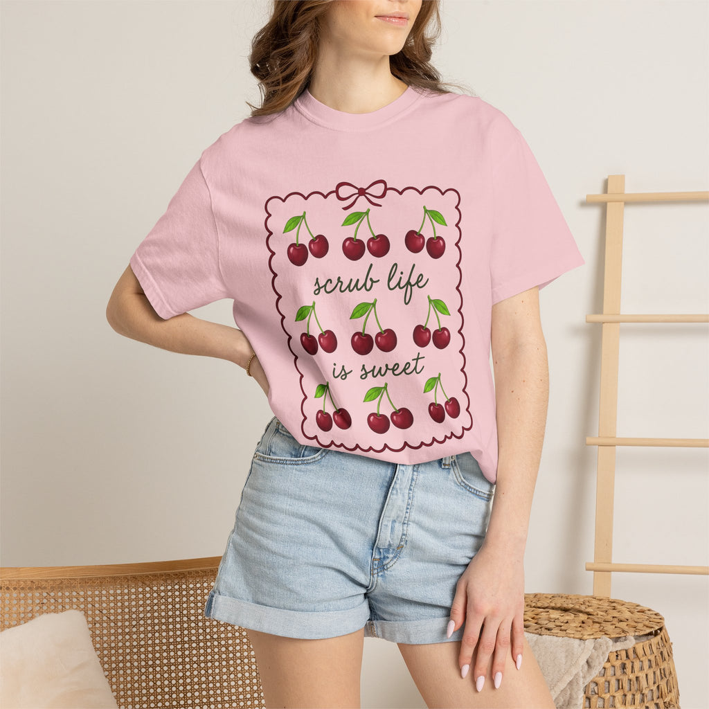 Cherry Graphic Shirt Nurses Food Gift Women Cute Tee Fruit T-Shirt Nurse Enthusiast Kawaii Tshirt Cuisine Graphic Hand Drawn Bow Tshirt